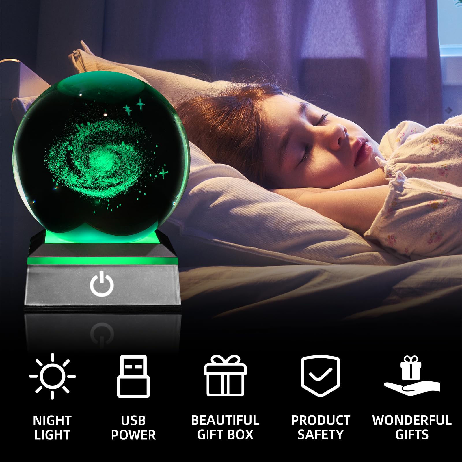 Oriamde 3D Galaxy Crystal Ball Night Light 3.15 Inch Glass Ball Table Lamp With Color Changing Touch Base Decor Ideal Galaxy Model  For Friends Kids Christmas Birthday