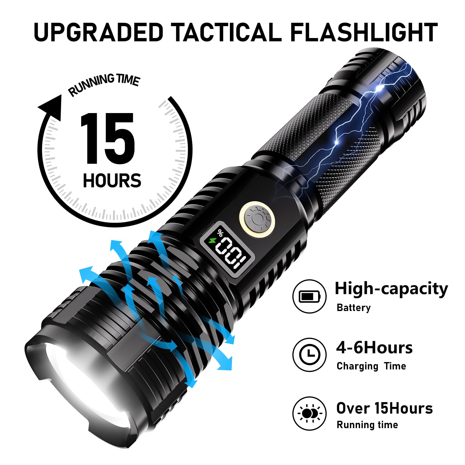 Childbot Flashlights High Lumens Rechargeable, 1000000Lm Led Super Bright Flash Light, Zoomable Linternas With Lcd Digital Display, 5 Mode, Waterproof, Powerful Tactical Flashlight For Emergencies Camping