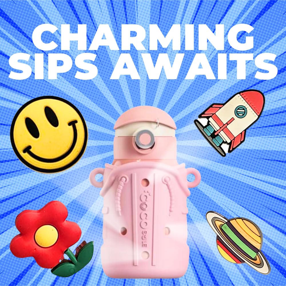 Fun Charm Kids Water Bottle With Silicon Sleeve - Kids Water Bottles For School Boys Girls, Thermal