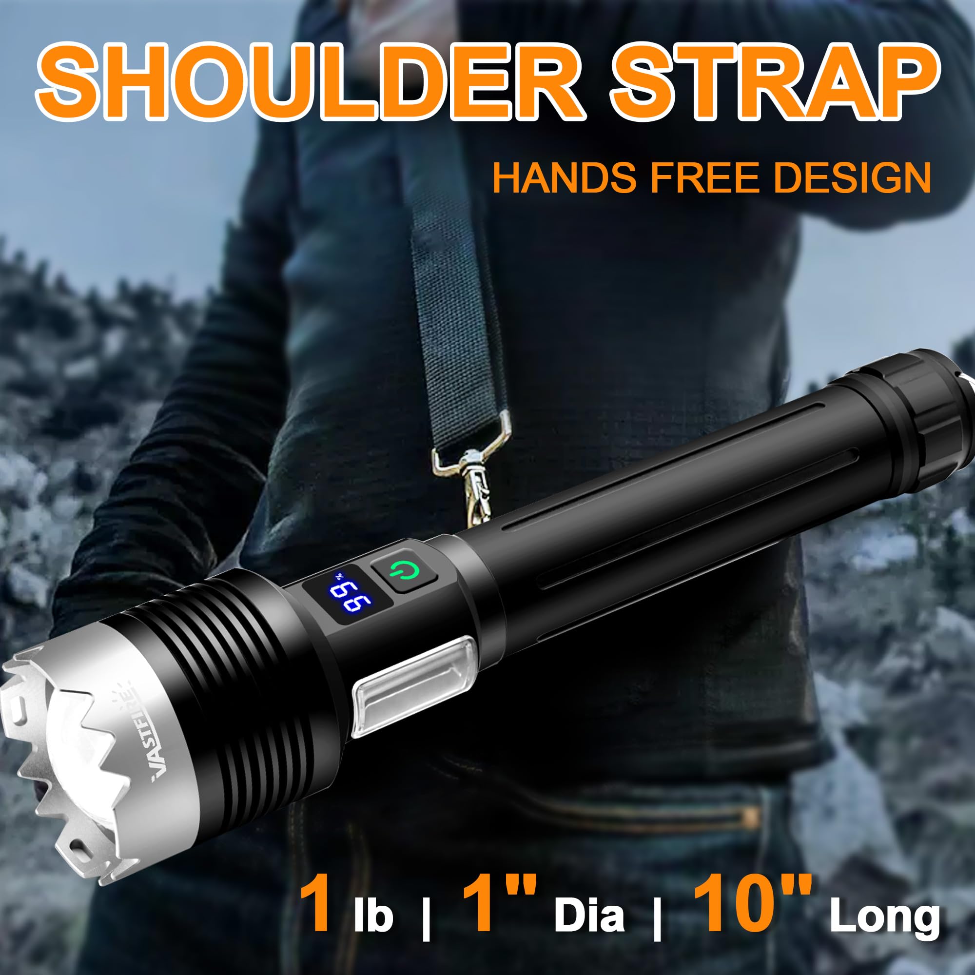 Vastfire Large Brightest Flashlight Aluminum Lumens, 10000Mah Battery, Power Display Best Flashlight  Rechargeable  Mini Uv Light