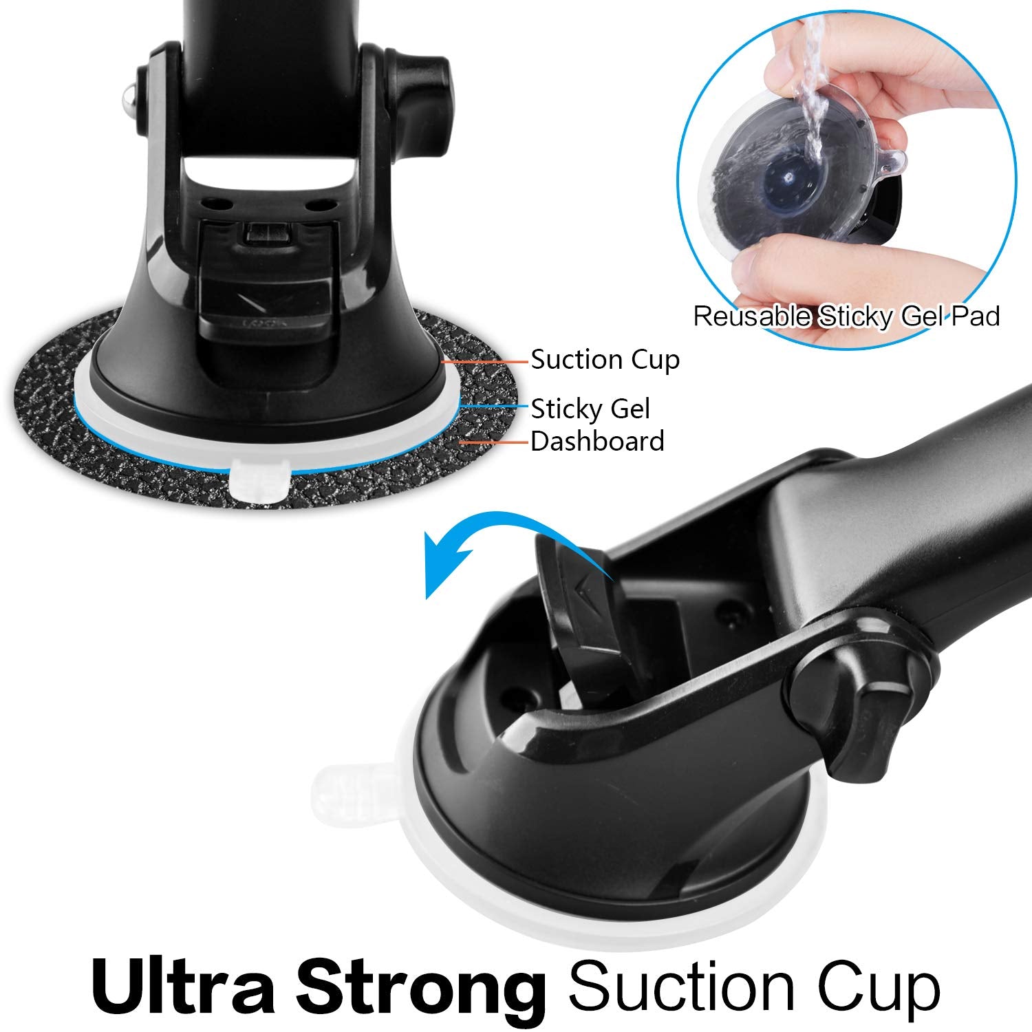 1Zero Magnetic Phone Car Mount With Quick Extension Telescopic Arm, Hands- Windshield Dashboard Cell Phone Holder For Car Compatible With Iphone Smartphone, Sticky Suction Cup, 6 Strong Magnets