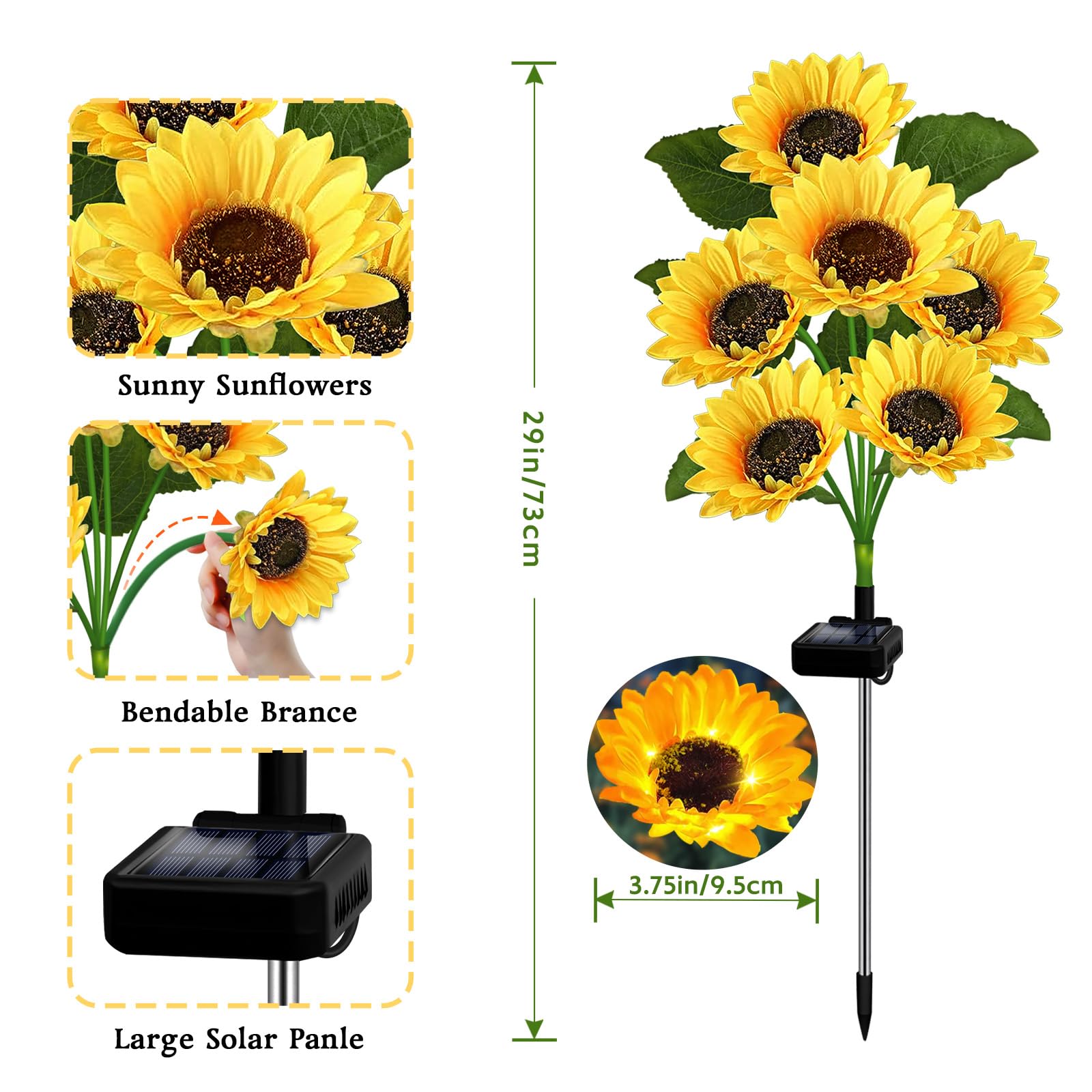 Vookry Solar Garden Lights Outdoor, 6 Pack Sunflower Lights With 36 Real Looking Flowers, Waterproof Summer Garden Decor Solar Flowers For Yard Bakcyard Patio Flowerbed Yard, Gift For Mom Women