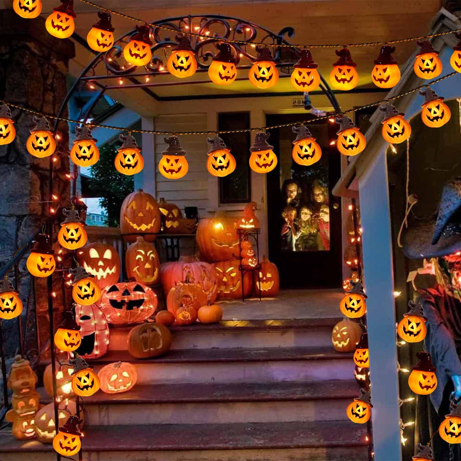Abkshine Solar Pumpkin Lights - Spooky String Lights For Outdoor Halloween Decor, Porch, Camper, Tree