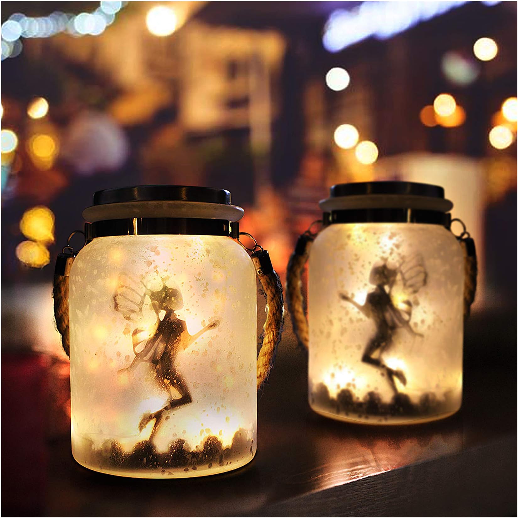 Kaixoxin 2 Pack Solar Lantern Fairy Lights Ideal For Great  White Frosted Glass Hanging Jar Solar Lights Outdoor Decorative 20 Warm White Mini Led String Lights (Fairy-2)