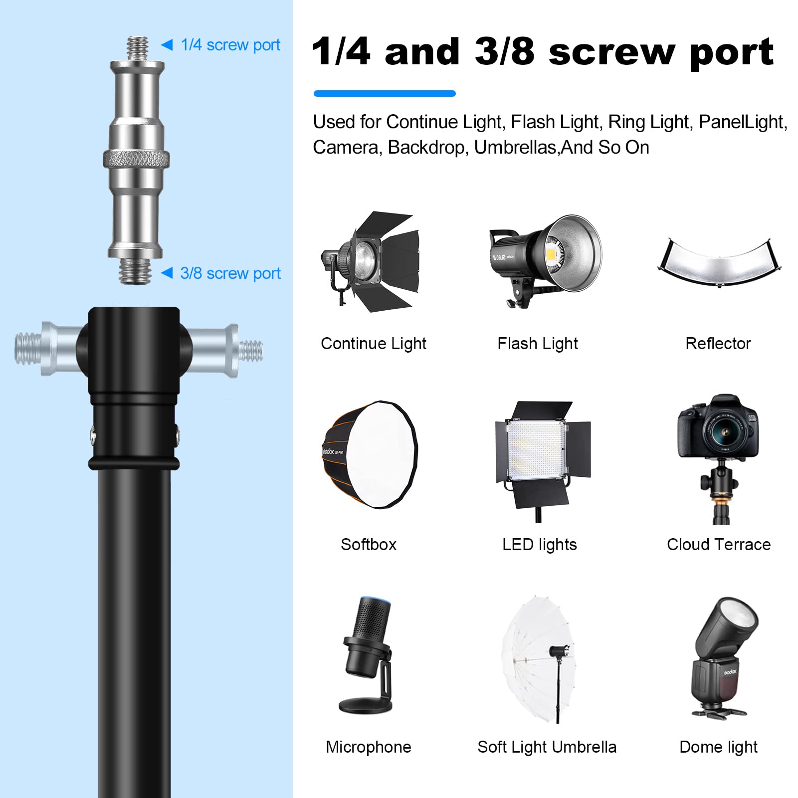 Soonpho Heavy Duty Light Stand 9.8Ft /3M Photography Tripod Light Stand Metal Adjustable Spring Cushioned With Carry Bag 1/4” To 3/8” Universal Screw For Photography Led Video Light, Ring Light, Monolight
