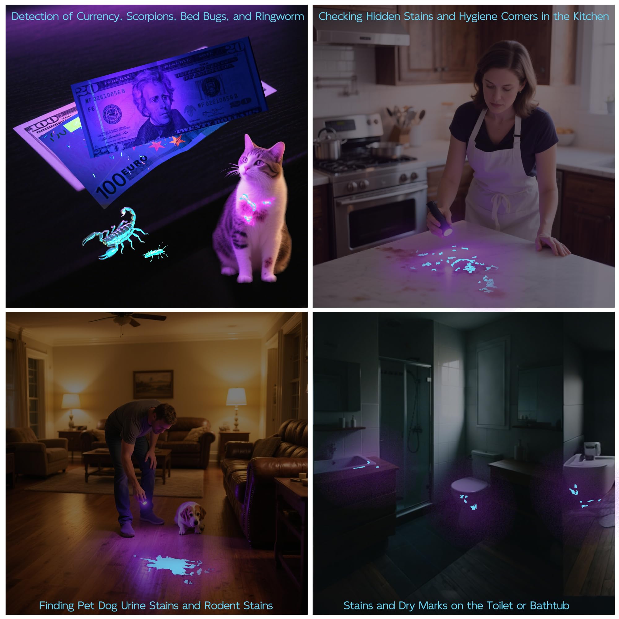Beike Uv Flashlight Black Light–Small Portable Mini 12 Led Blacklight Flashlight For  Stain Detection In Room, Resin Curing,Scorpion & Bed Bug Find,Pet Urine & Dry Stain Detection/Carpets/Rugs/Floors