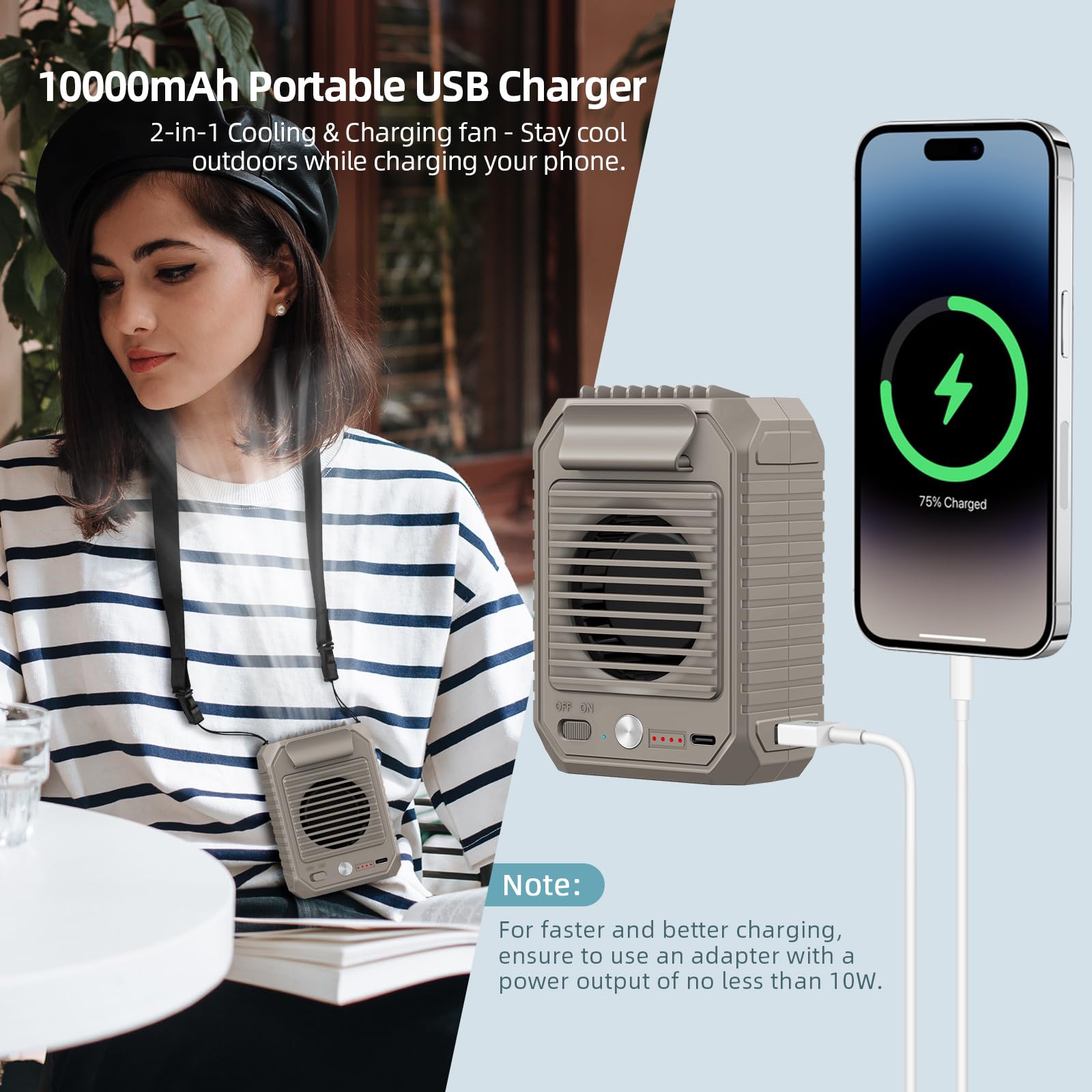 Civpower Portable Waist Clip Fan, 10000Mah Battery Personal No Handheld Belt Fan, 3 Speeds, Body Fan