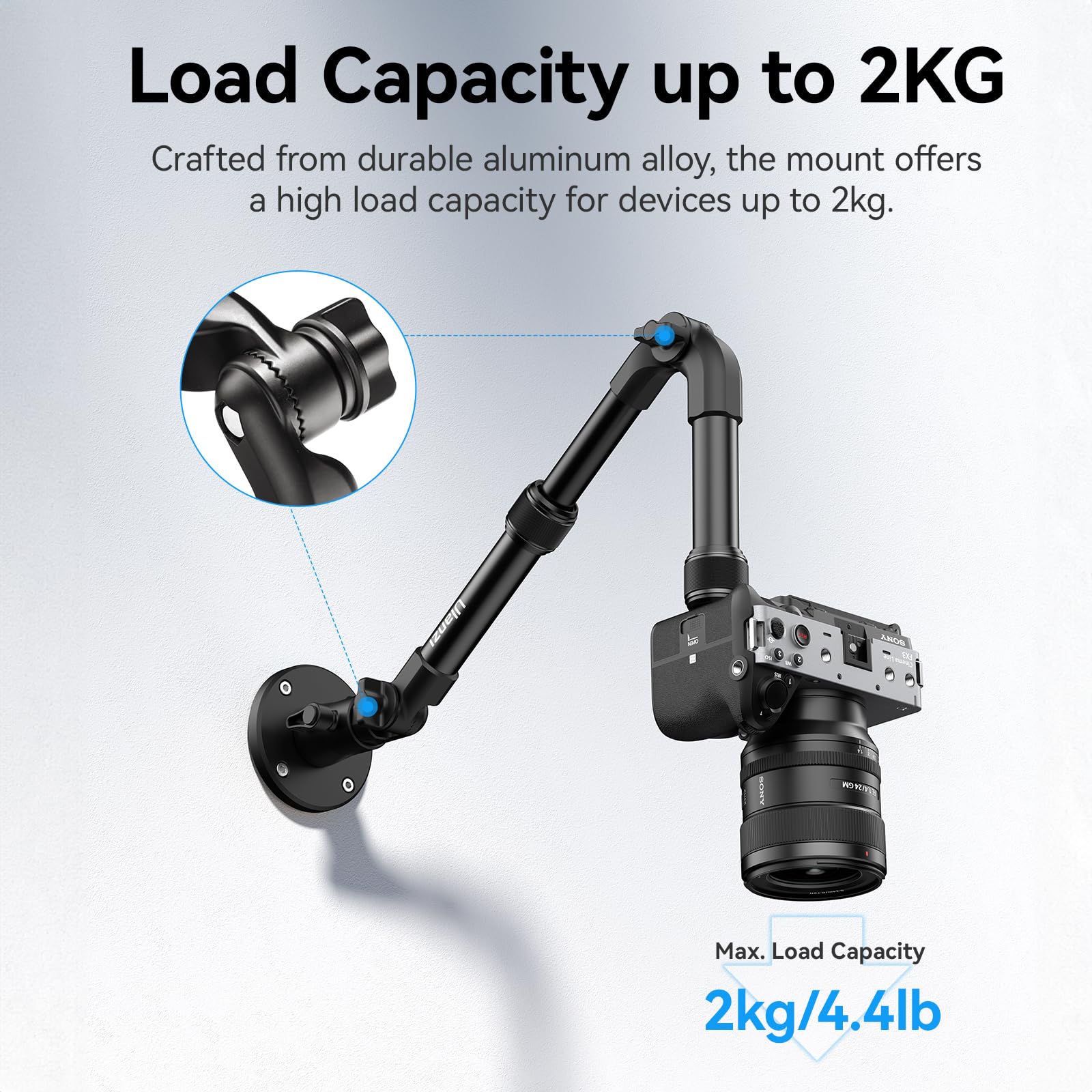 Ulanzi Zj04 Magic Arm Camera Wall Mount Overhead Mount, 70Cm/27.6Inch Aluminum Adjustable Articulating Arm W 1/4" Ball Head For Cameras Dslr Lights Mount For Live Streaming/Photo Video Shooting