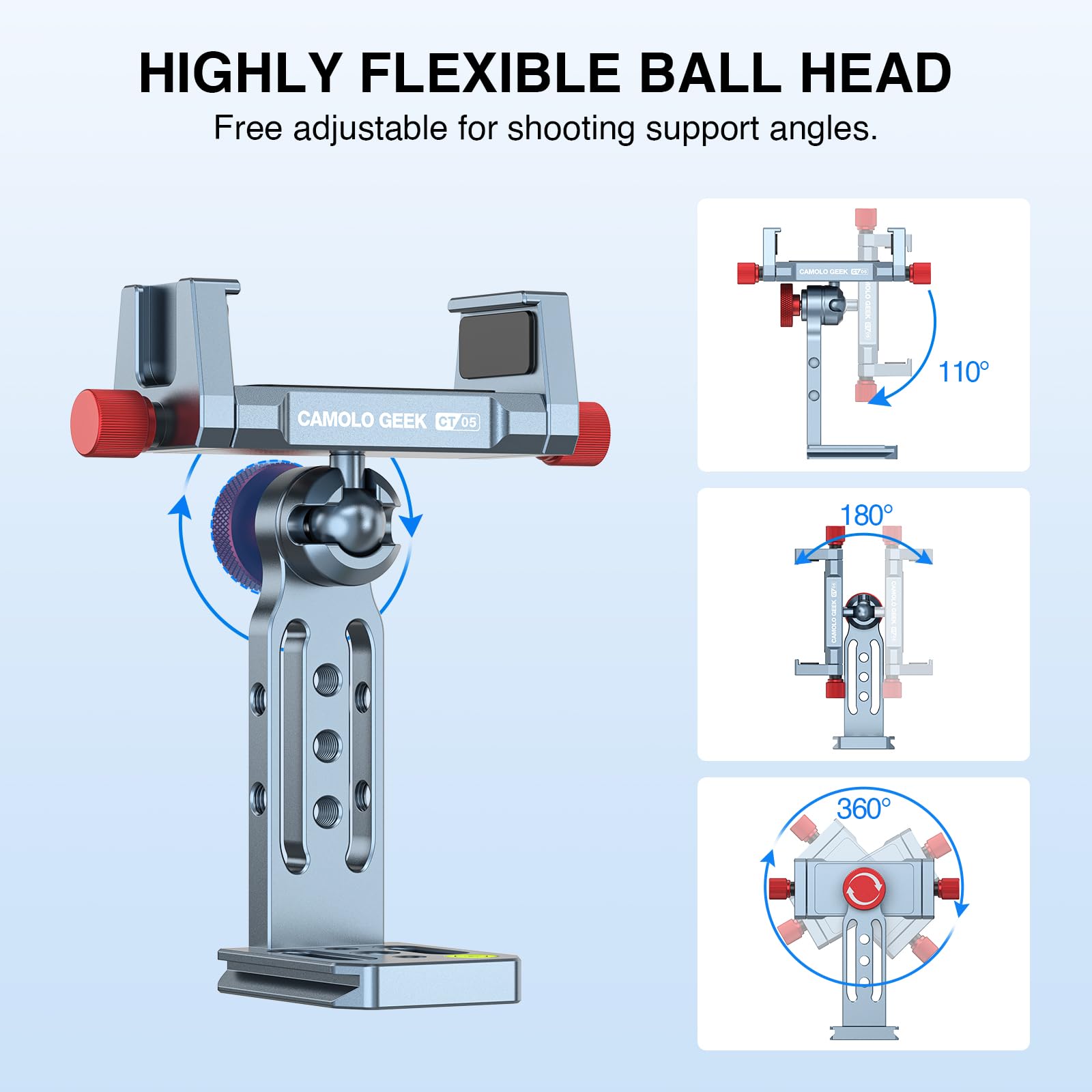 Camolo Geek Phone Tripod Mount Aluminum Alloy, 360° Rotatable Phone Stand Holder Clamp With Cold Shoe And Arca Base Compatible With Iphone 15 Pro Max Galaxy S24 Ultra Pixel & 2.5"-4" Wide Smartphones