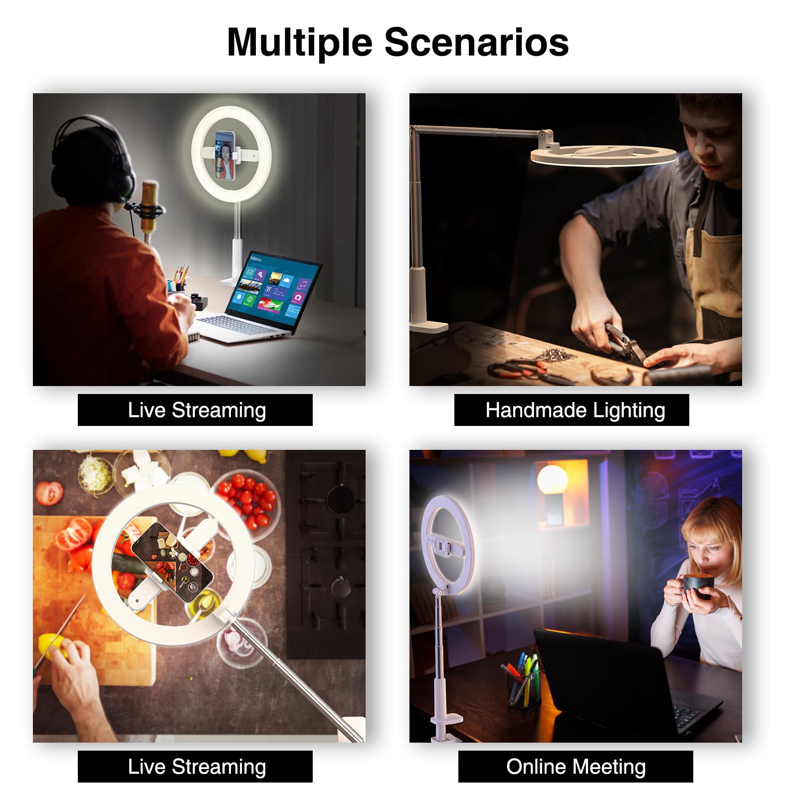 Camolo Phone Tripod With Lights,Selfie Ring Light With Stand,Overhead Phone Mount,Adjustable Led Desk Light With Clamp&Remote Controller For Video Recording Vlog Tiktok Live Stream Cooking Laptop