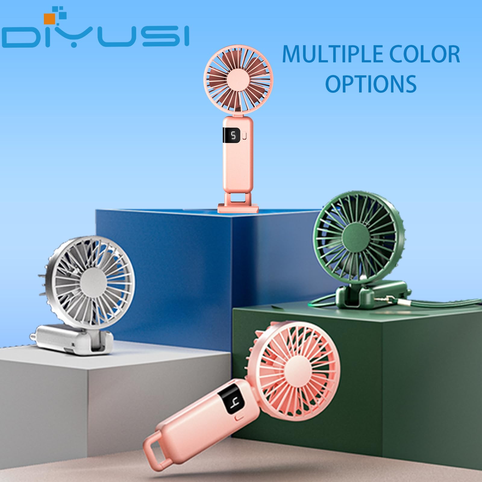 Portable Foldable Handheld Mini Fan, 2000Mah Rechargeable Usb Battery, With Battery Level