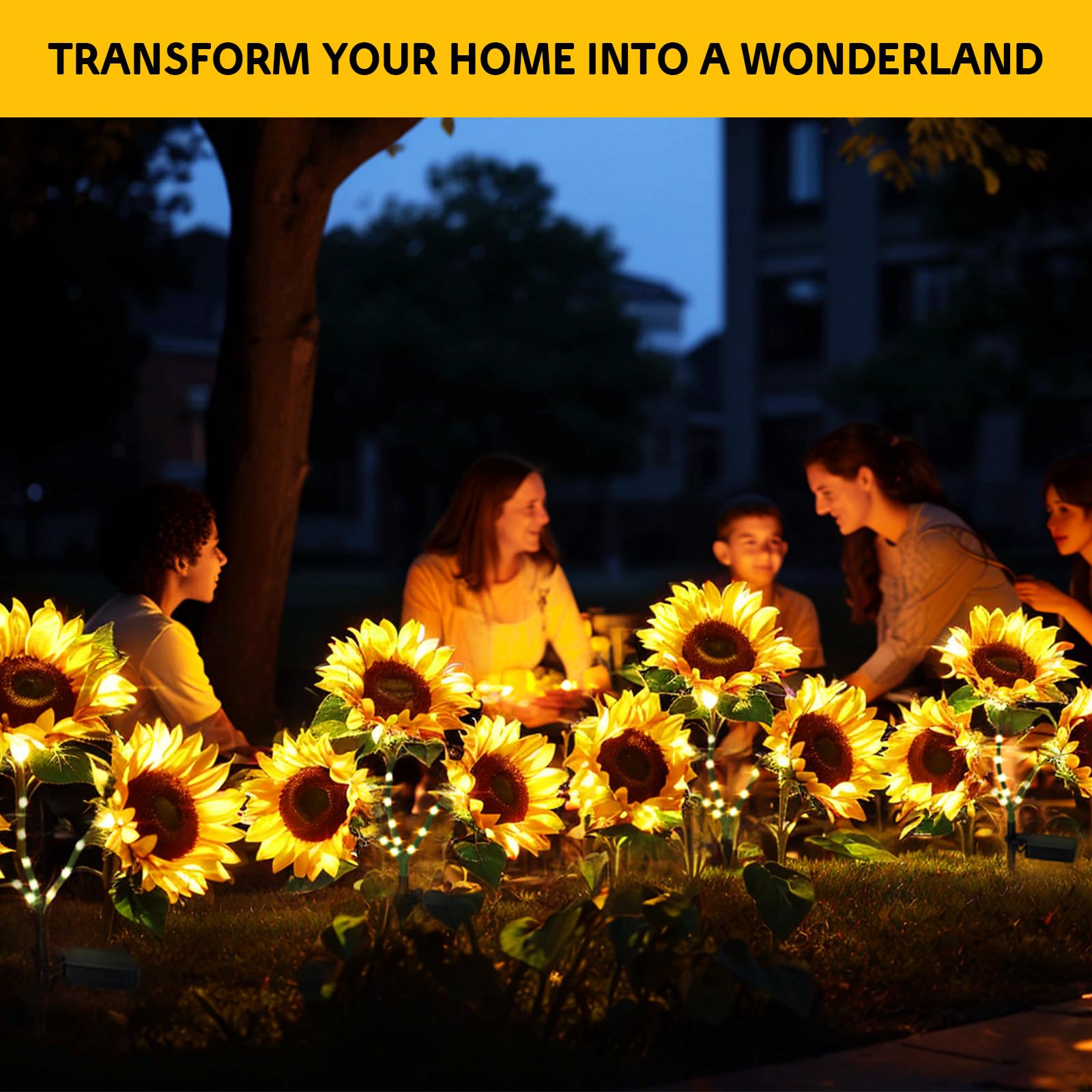 Bomier Solar Flowers Waterproof Decorative - 3 Pack Garden Lights With 9 Sunflower Lights, Outdoor Decor For Yard Decorations