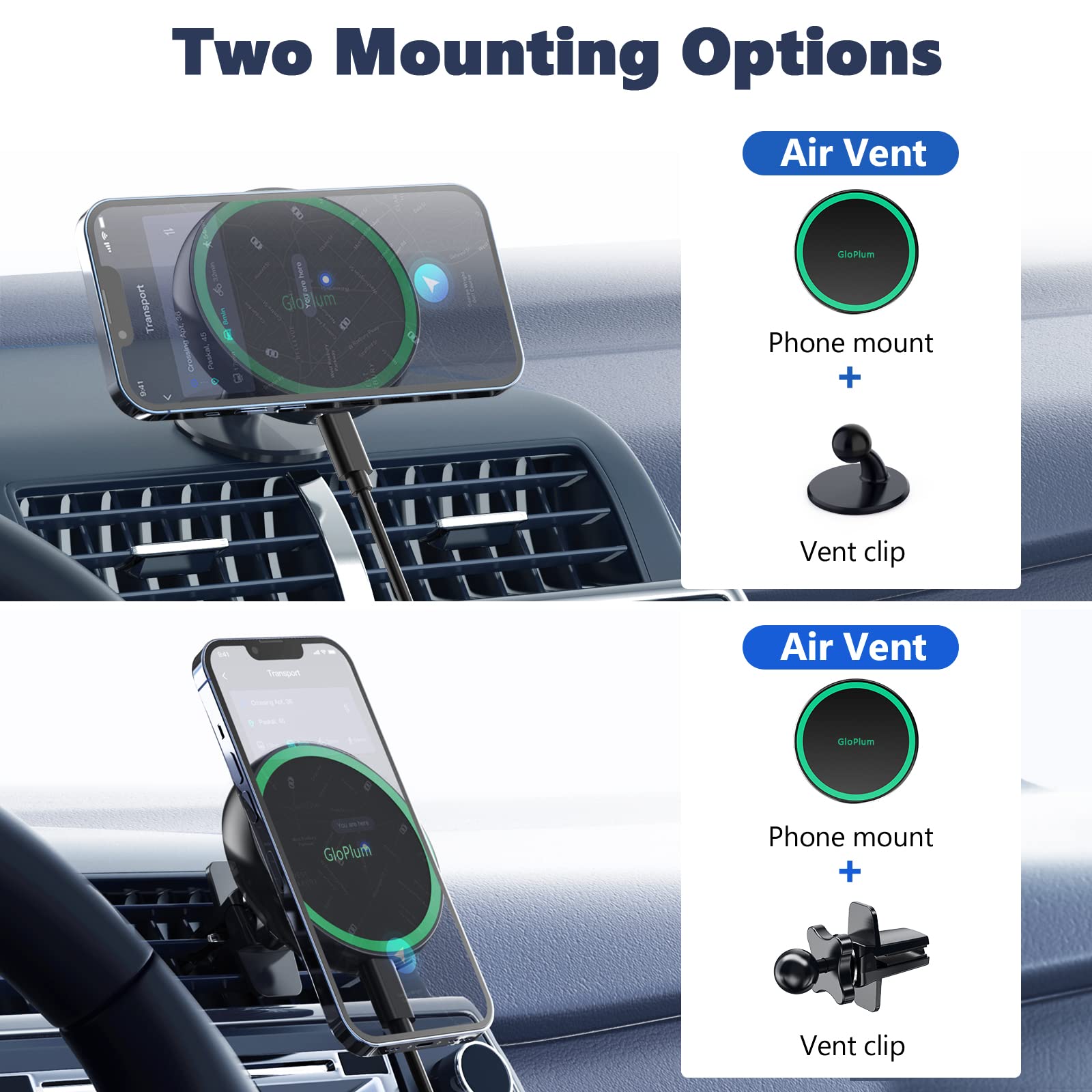 Gloplum Magnetic Wireless Car Charger Mount Compatible With Magsafe Iphone 15/ Iphone 14/Iphone 13, Fast Charging Air Vent Magnet Accessories Car Phone Holder