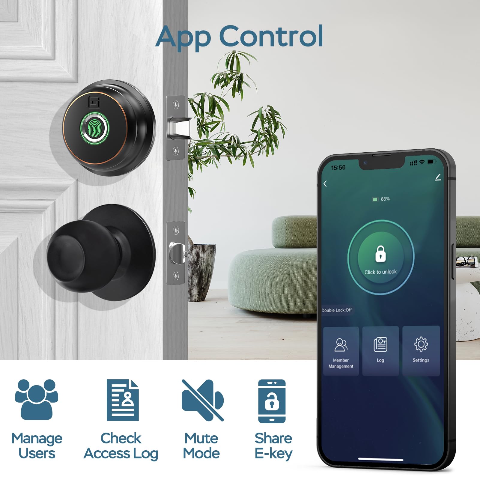 Geektale Fingerprint Deadbolt With App, Smart Deadbolt Lock For Front Door, Keyless Entry Door Lock, Biometric Dead Bolt, Electronic Door Knob