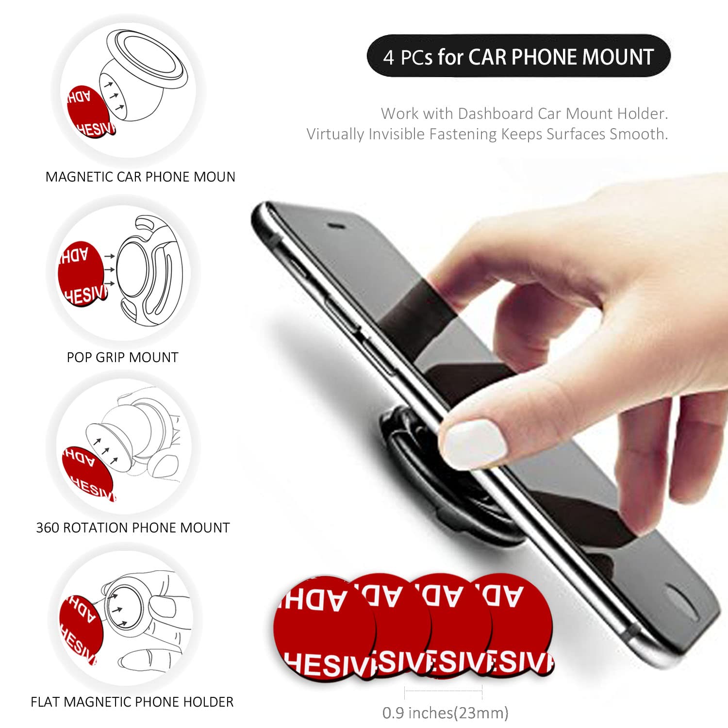 Azxyi Very High Bond Sticky Adhesive, 9 Pack Socket Replacement Kit, 6 Pcs Double-Sided Stickers For Socket Base And 3 Pcs Pads For Car Magnetic Phone Holder