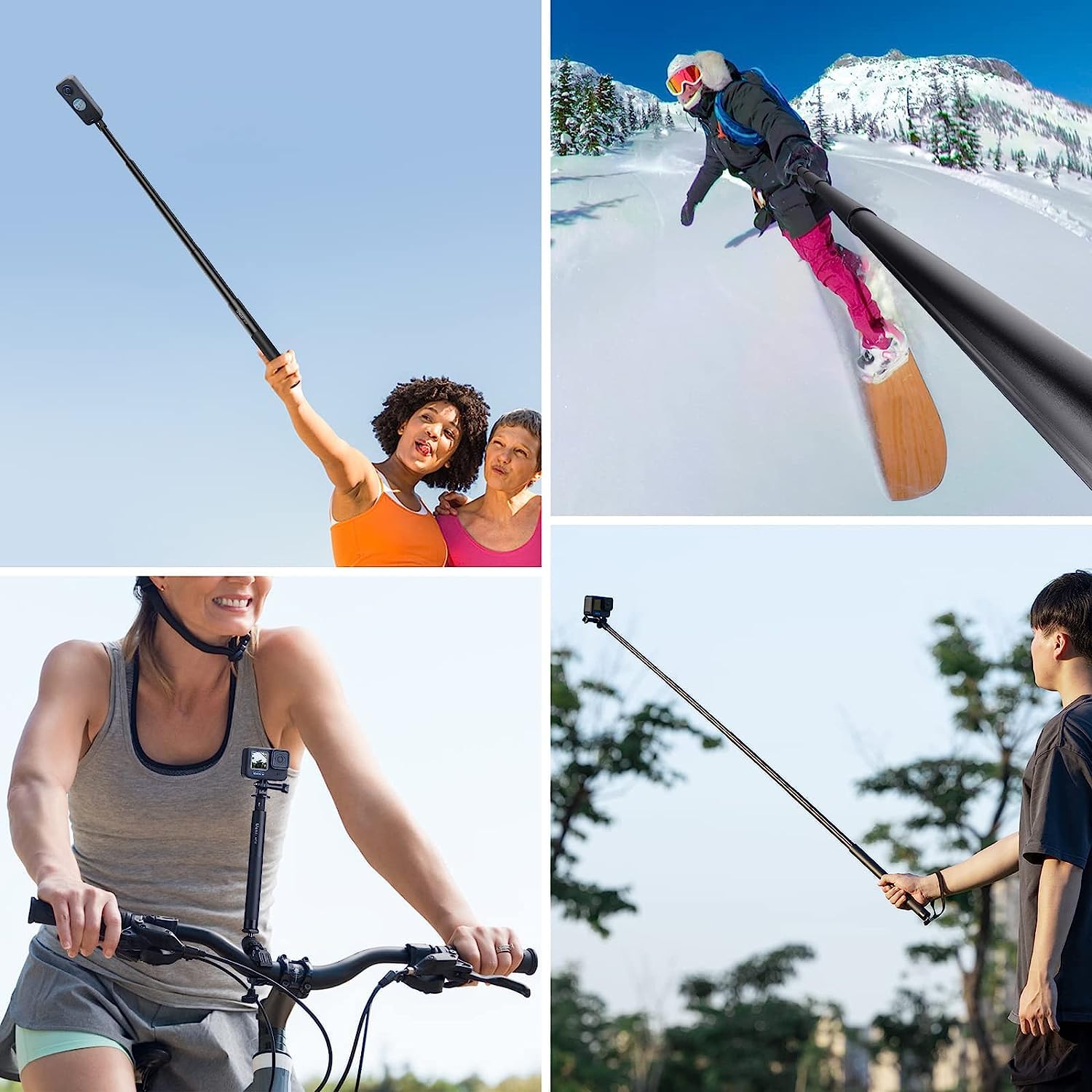 Lewote Extendable Selfie Stick Compatible With Insta360 One X2 X3 Xr/Rs/Go 2 Go 3, Dji Action Series Monopod Accessories[With Detachable Tripod](27Inch(70Cm))