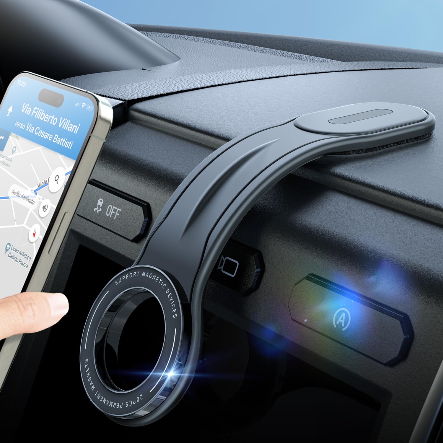 Esamcore For Magsafe Car Mount Detachable, Bendable Aluminum Arm Magnetic Phone Holder For Car【20 Strong Magnets】 Cell Phone Mount For Car Dash Fit Iphone 16 15 14 13 Pro Max Mini Mag Safe Accessories