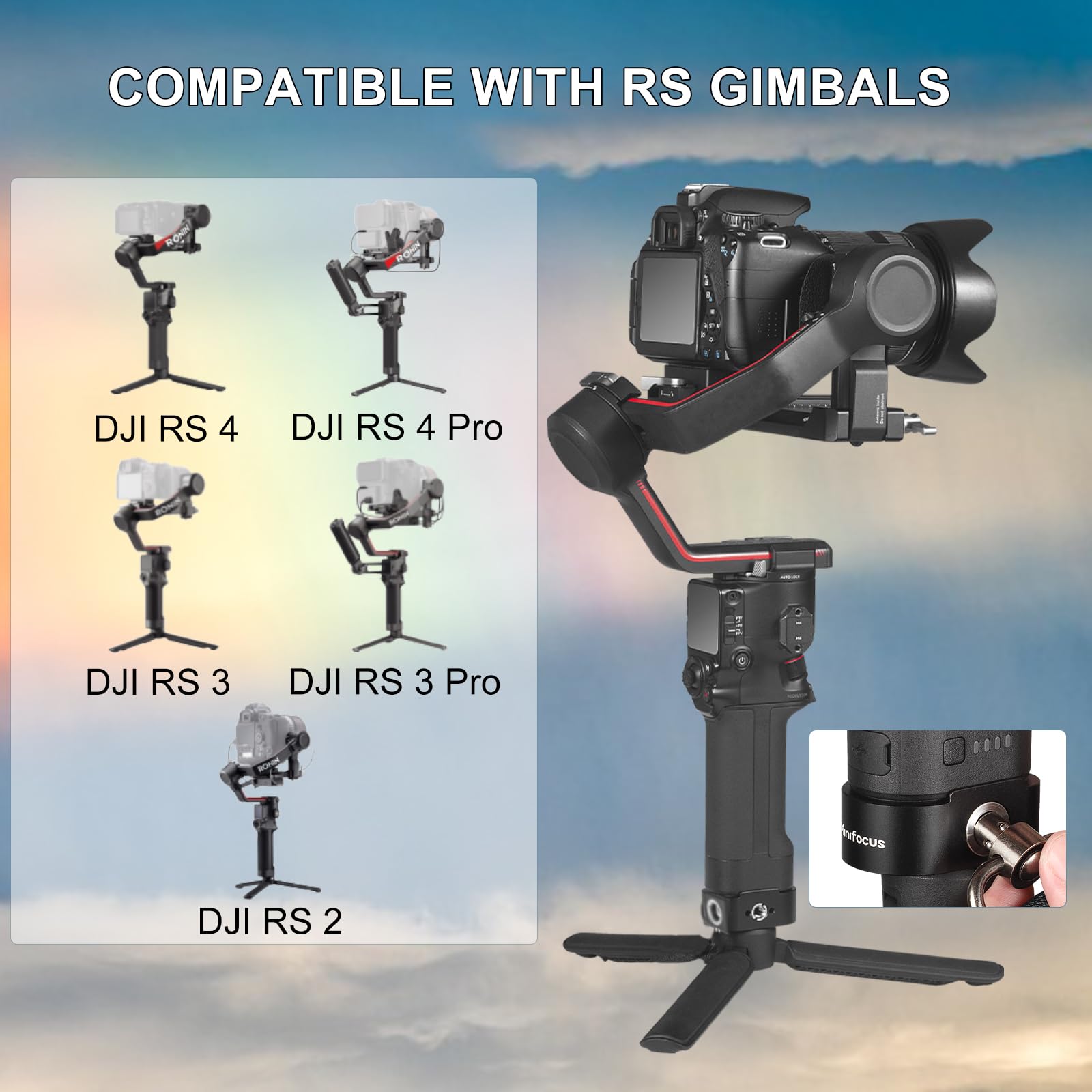 Minifocus Battery Handle Base, Baseplate Accessory Mounting Bracket With Qd Socket, Compatible With Dji Rs 4/Rs 4 Pro/Rs 3/Rs 3 Pro/Rs 2, 1/4" & 3/8" Threads