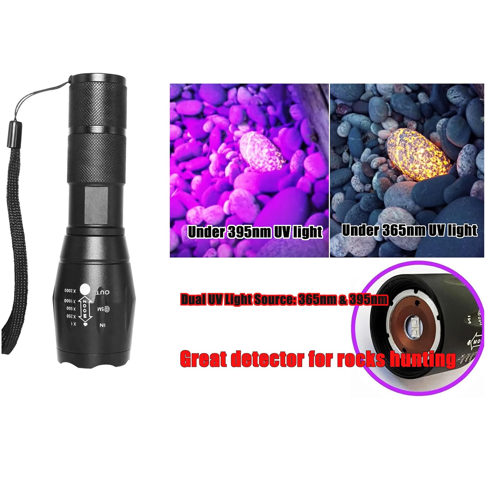 Miular Uv 365Nm And 395Nm Light Wood'S Lamp Blacklight, 2 In 1 Ultraviolet Flashlight For Detecting Pet Urine Stains, Curing Resin
