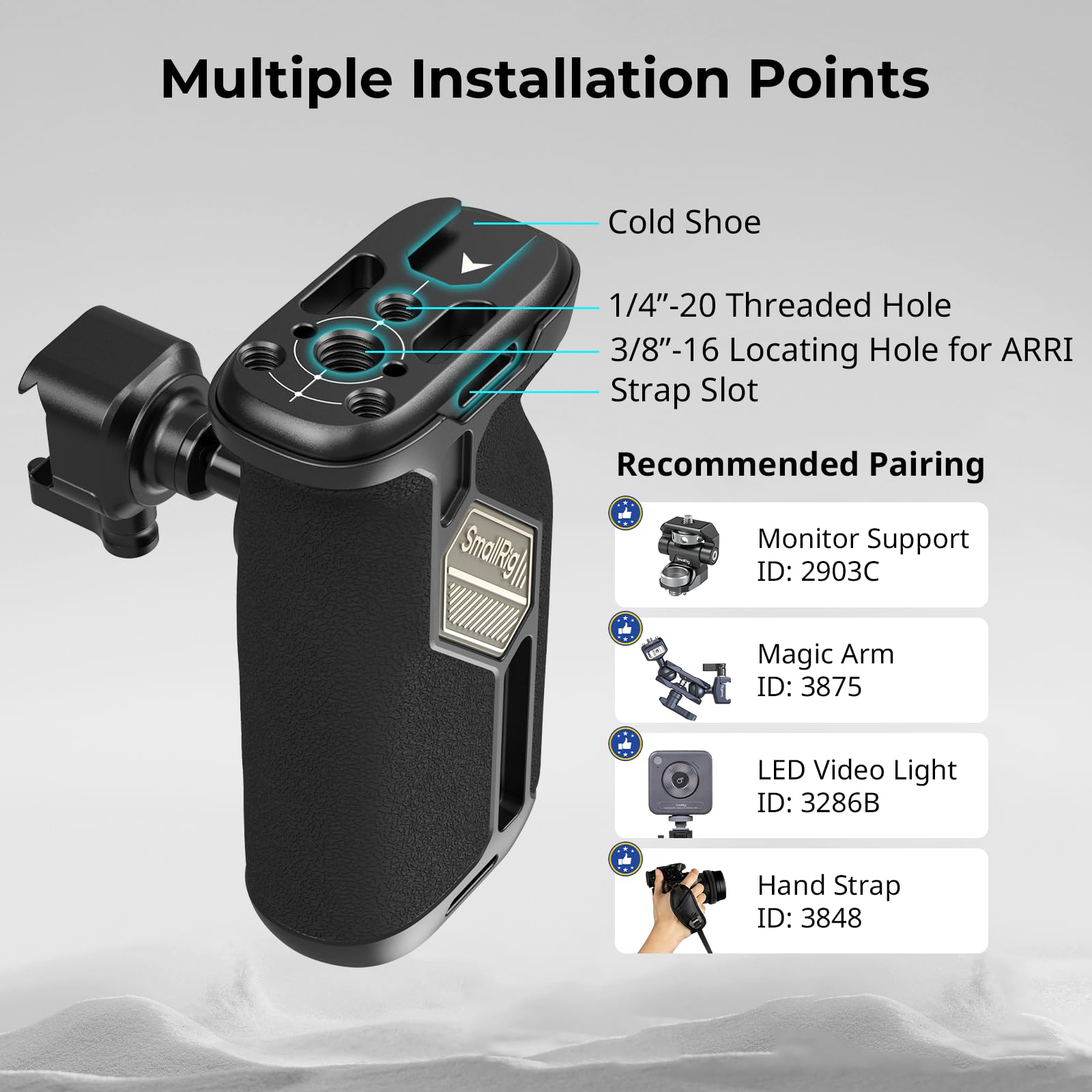 Smallrig Push-Button Rotating Nato Side Handle For Left And Right Hand Lightweight Nato Top Handle And Quick Release Nato Rail