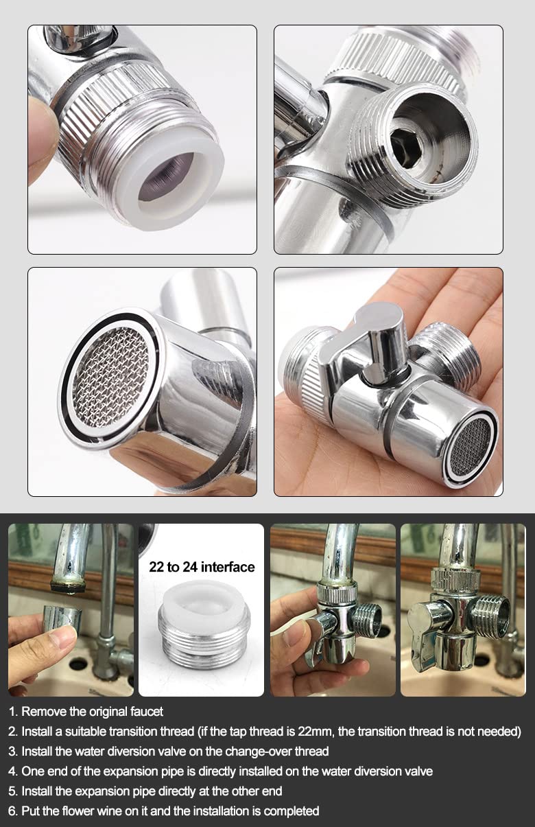 Spyshop Polished Chrome Brass Sink Valve Diverter Faucet Splitter For Kitchen,Handheld Showerhead Or Bathroom Sink Faucet Replacement Part Faucet To Hose Adapter Splitter Part M22 X M24