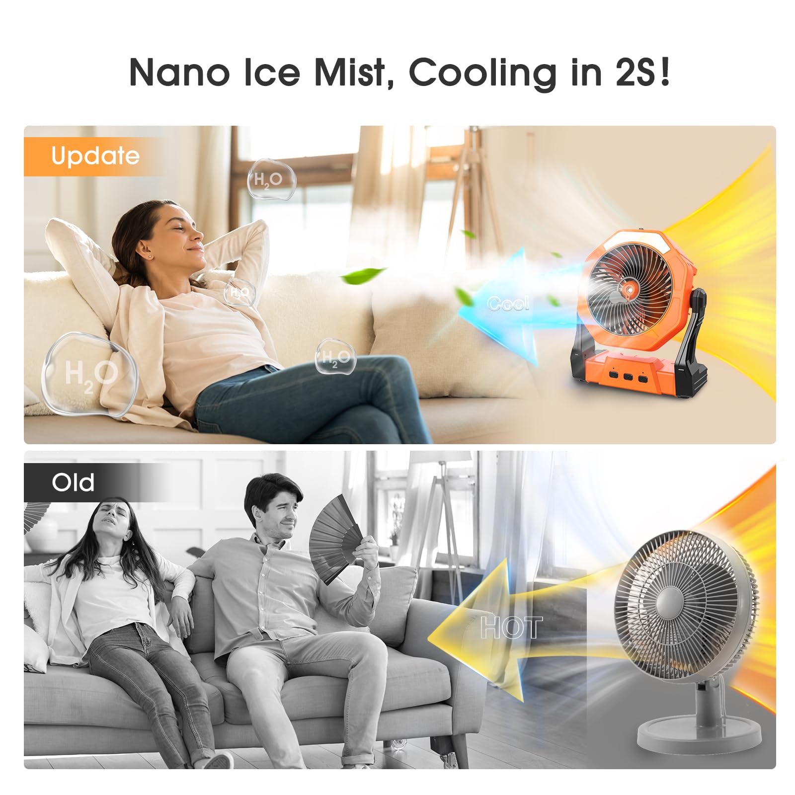 Ausic rechargeable misting fan, portable design for outdoor cooling, perfect for camping and travel
