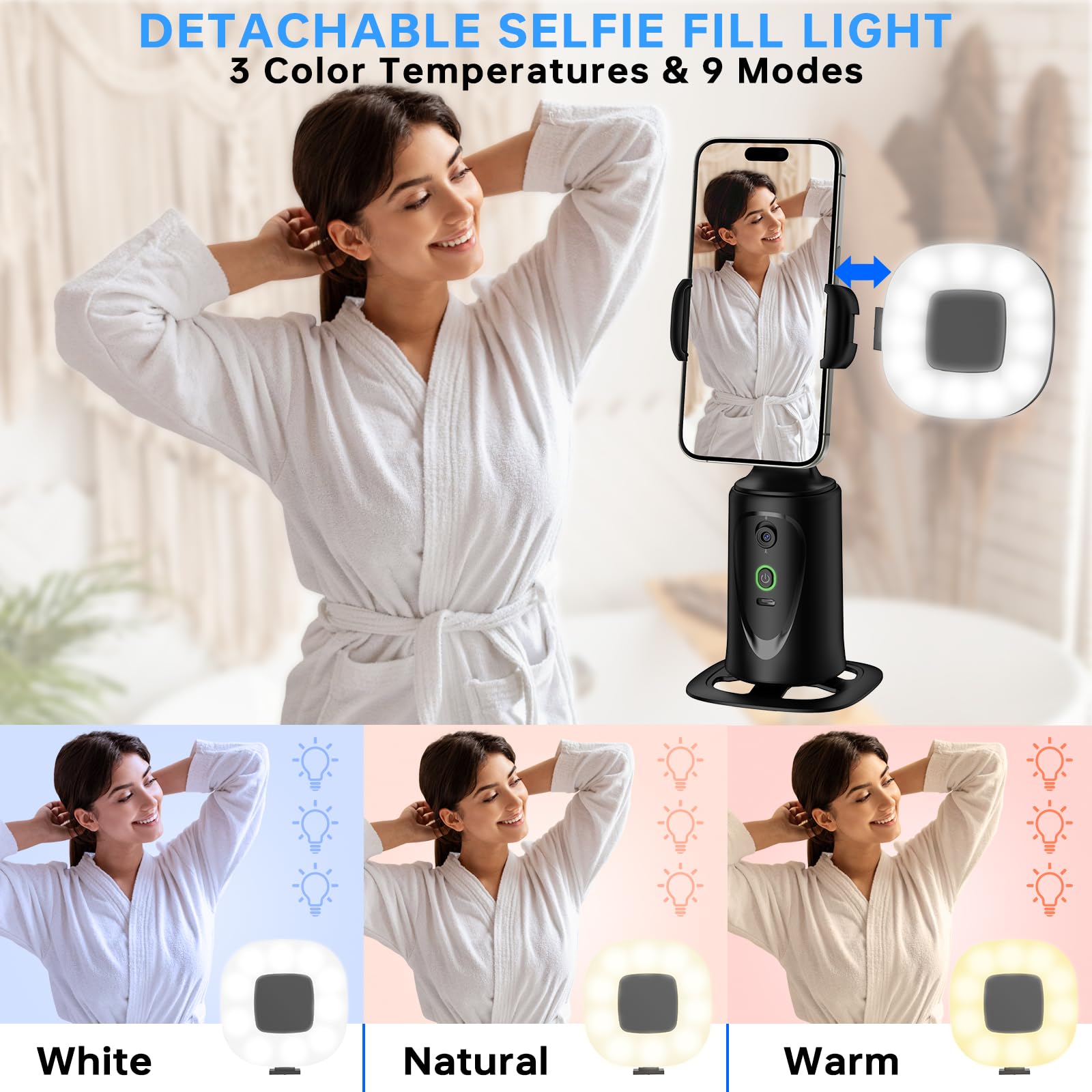 Herclear Auto Face Tracking Tripod 360° Rotation Phone Stand, No App, Face Body Phone Camera Stand With Remote And Gesture Control, Rechargeable Smart Shooting Stand With Light ( Edition)