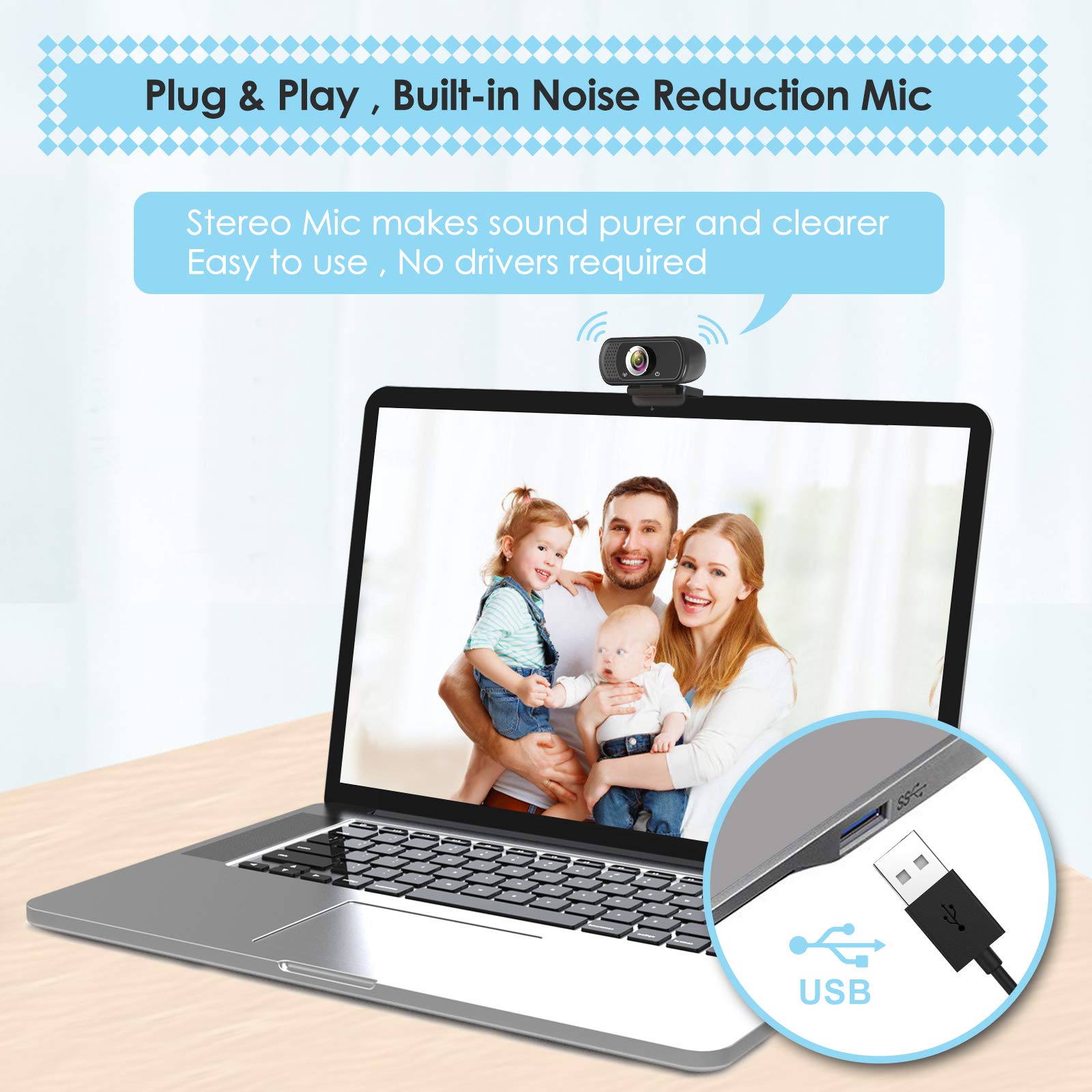 Tolulu 1080P Webcam With Microphone, Hd Webcam Web Camera With Tripod Stand, Widescreen Usb Computer Camera, Streaming Mic Web Cam For Online Calling/Conferencing,Facetime/Youtube Desktop Laptop Pc