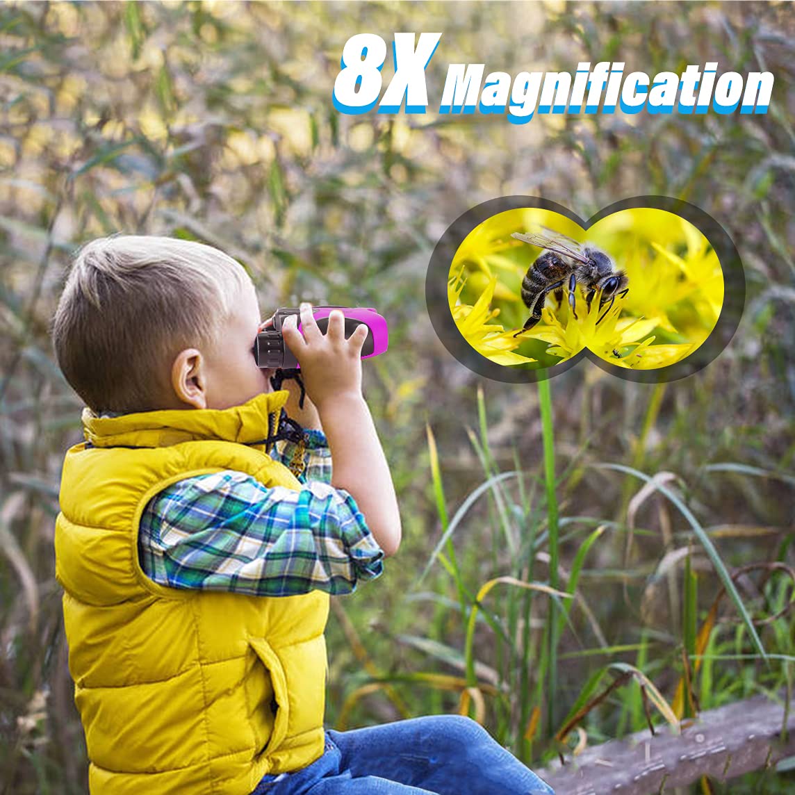 Meet Sun Vnvdflm Binoculars Toys For Children,Birthday  For 4-9 Years Old Boys For Outdoor Play,5-12 Years Old Girls Presents,Best  For Kids Hunting,Learning (Pink)