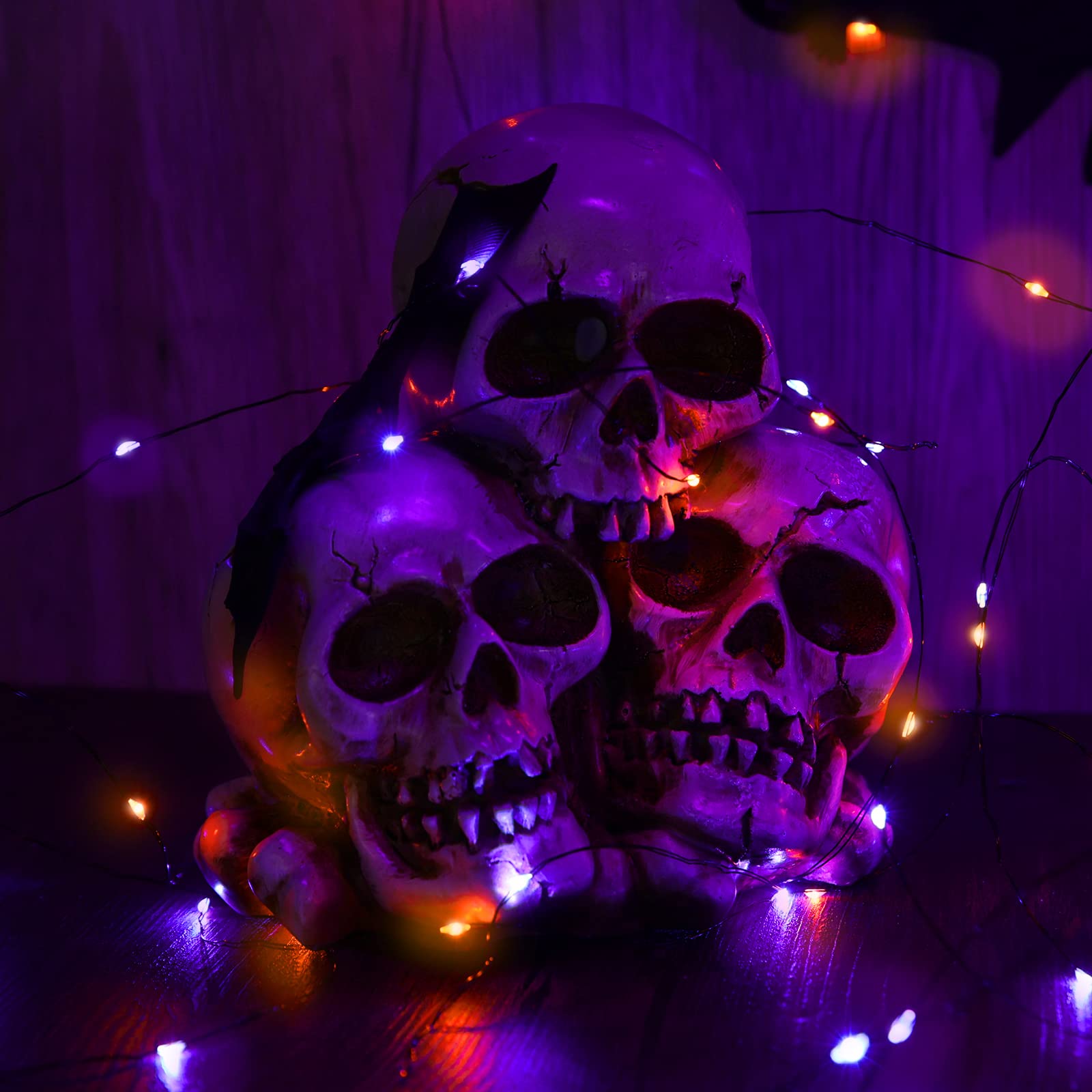 Lomotech 2 Pack Solar Lights, 33Ft 100Led Orange Purple Twinkle Fairy Lights Waterproof 8 Modes Outdoor For Halloween Party Diy Decoration Black Wire