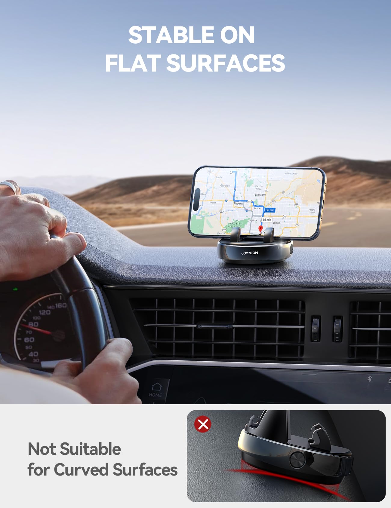Joyroom Car Phone Holder With 360° Adjustable & Avoid Sun Glare, Anti-Slip Spring Snap Design Dashboard Cell Phone Holder, Phone Holders For Your Car Compatible With Pop Grip, Smartphones, Gps Devices