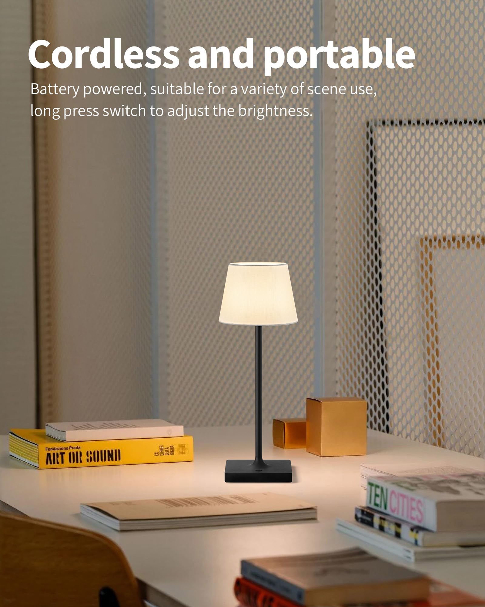 Newsee Cordless Portable Touch Table Lamp Set Of 2, 4000Mah Rechargeable Battery Powered Dimmable Led Desk Lamps Fabric Lampshde, Modern Baby Night Light For Restaurant, Bedroom (Gold 14.5")