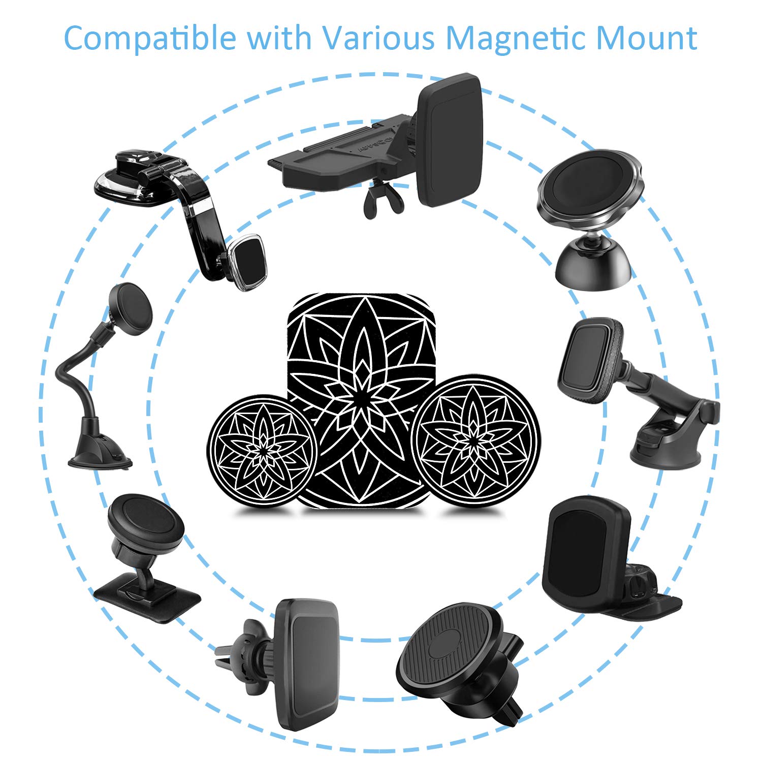 Glaree Metal Plate For Phone Car Magnetic Mount 6 Pack,Magnet Holder Disc Replacement Case Sticker With 3M Adhesive For Iphone Magnets Cradle-Less Mounts Cell Phone Mini Tablet Gps Stand 2 Rectangle 4 Circle