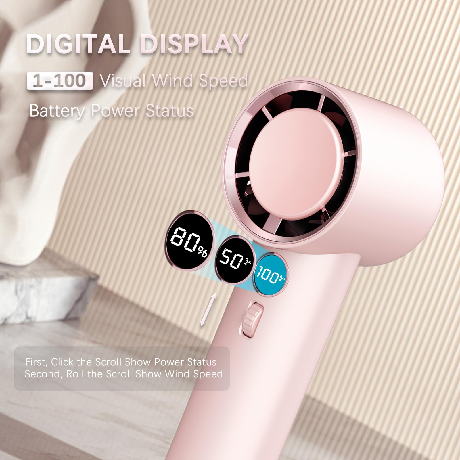 Handheld Fan,1-100 High Speed Hand Fan Adjustable Turbo Mini Fan,5000Mah Battery Operated