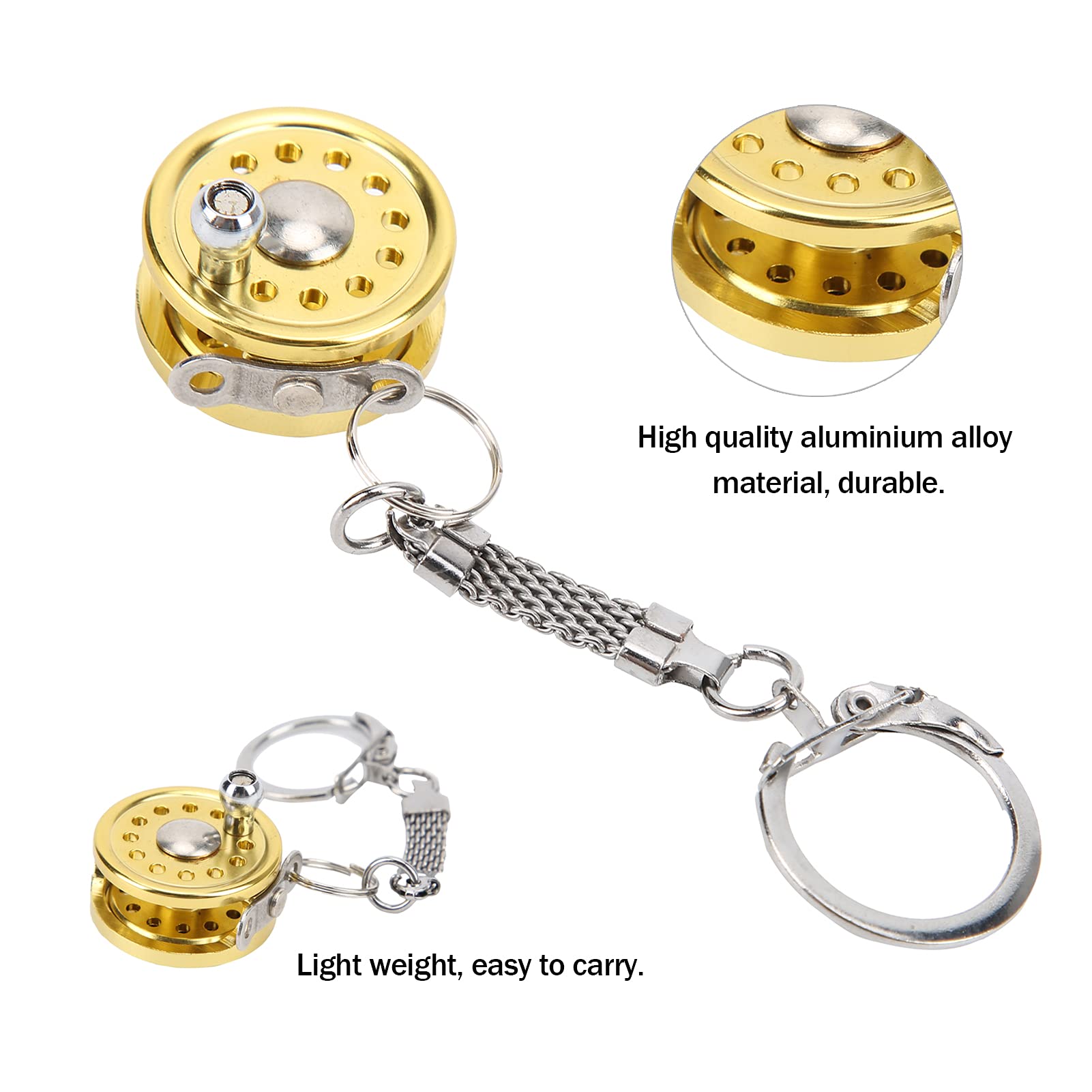 Vbestlife Mini Fishing Reel Keychain, Aluminum Alloy Fly Reel Key Ring Keychain Pendant Decorative Anglers