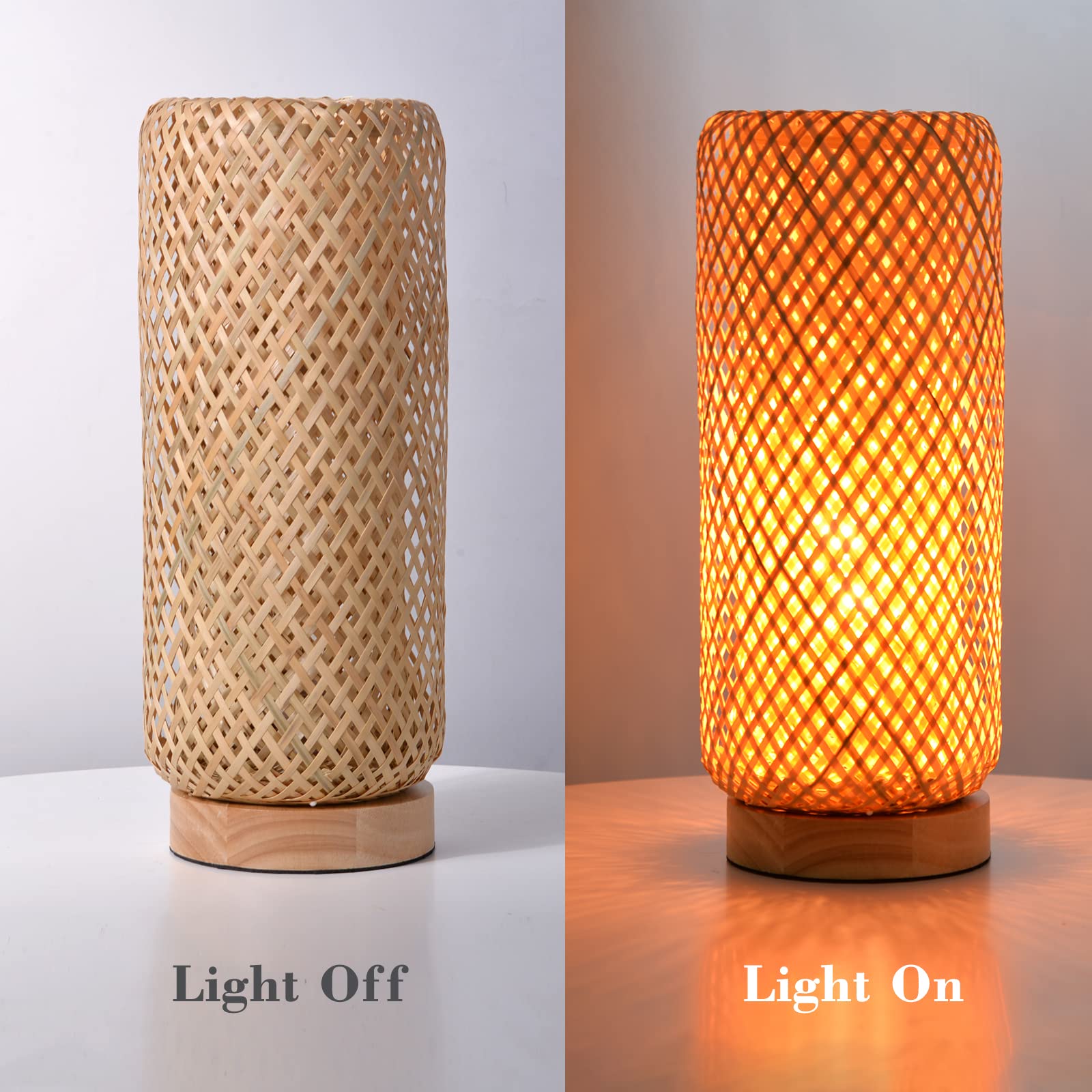 Arturesthome Bamboo Table Lamps With Shade, Rustic Farmhouse Boho Coastal Desk Lamp Night Light For Decorative Bedroom, Study Room, Cafe, Bookcase