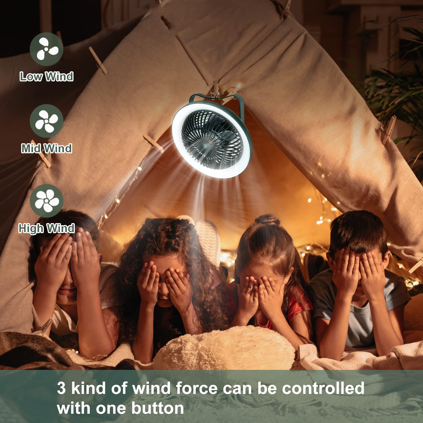 Depuley Portable Battery Operated Fan With Led Lantern, 8" Tabletop Air Circulator Fan With 3 Speeds
