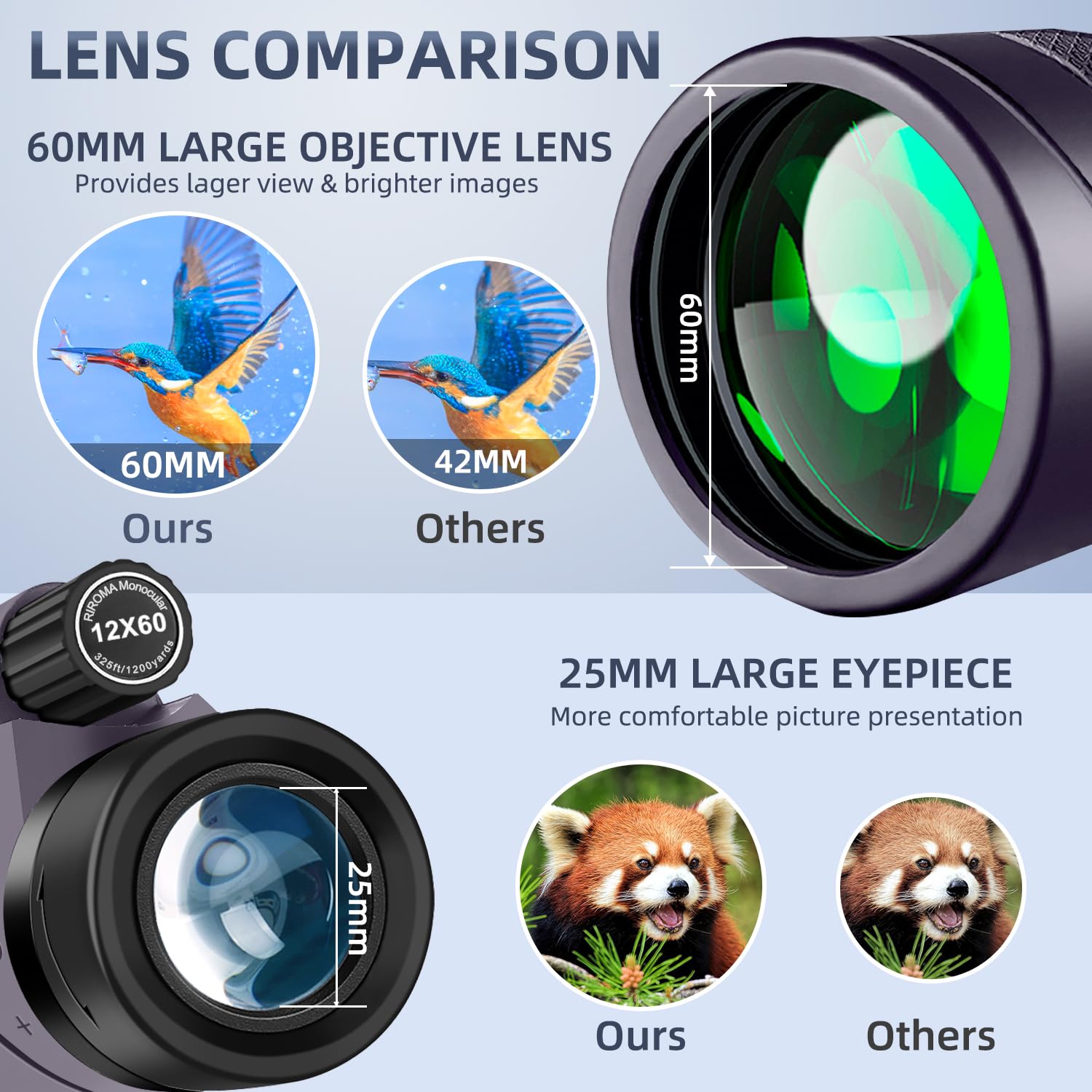 Riroma 12X60 Monocular Telescope High Powered With Smartphone Adapter Tripod Plus Portable Bag, Larger Vision Monoculars For Adults With Bak4 Prism & Fmc Lens, Suitable For Bird Watching Hiking Acmeopts