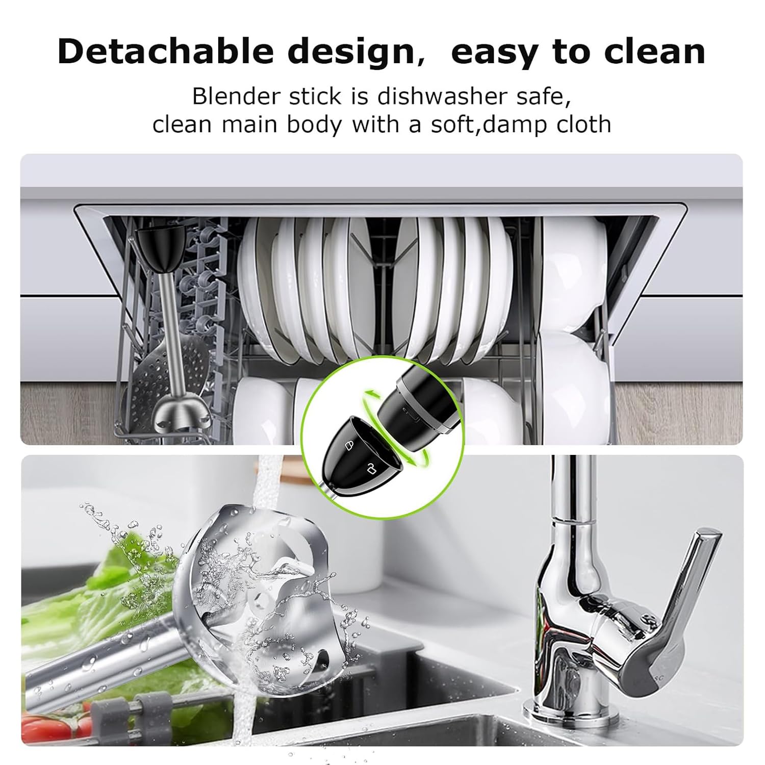 Bonsenkitchen Hand Blender, Immersion Blender With 2 Mixing Speeds, Portable Electric Stick Mixer, Stainless Steel Blades, Perfect For Soup, Smoothie, Puree, Baby Food, Easy Clean, Compact Design