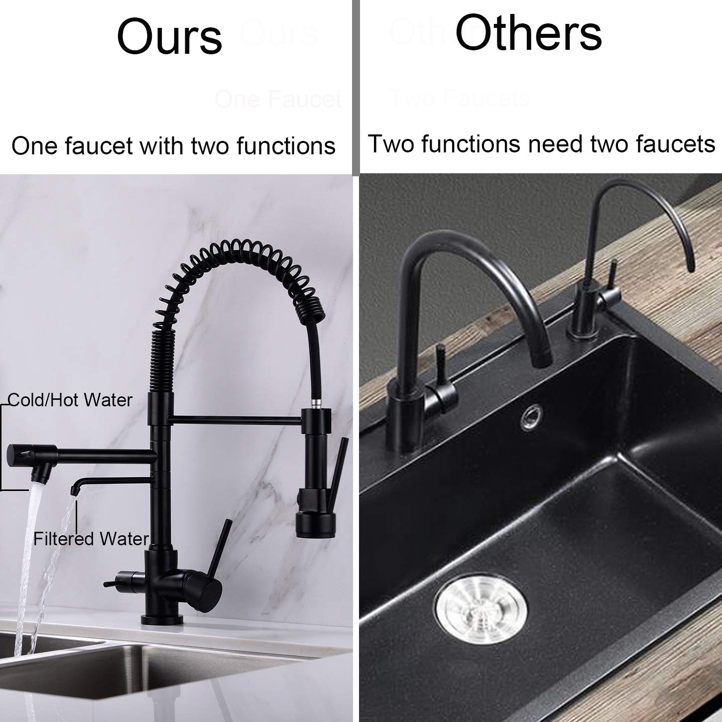 Delle Rosa Kitchen Faucet, 3 Way Drinking Water Faucet, 3 In 1 Water Purifier Faucets, High Arc And Dual Handles Commercial Kitchen Faucet Brushed Brass