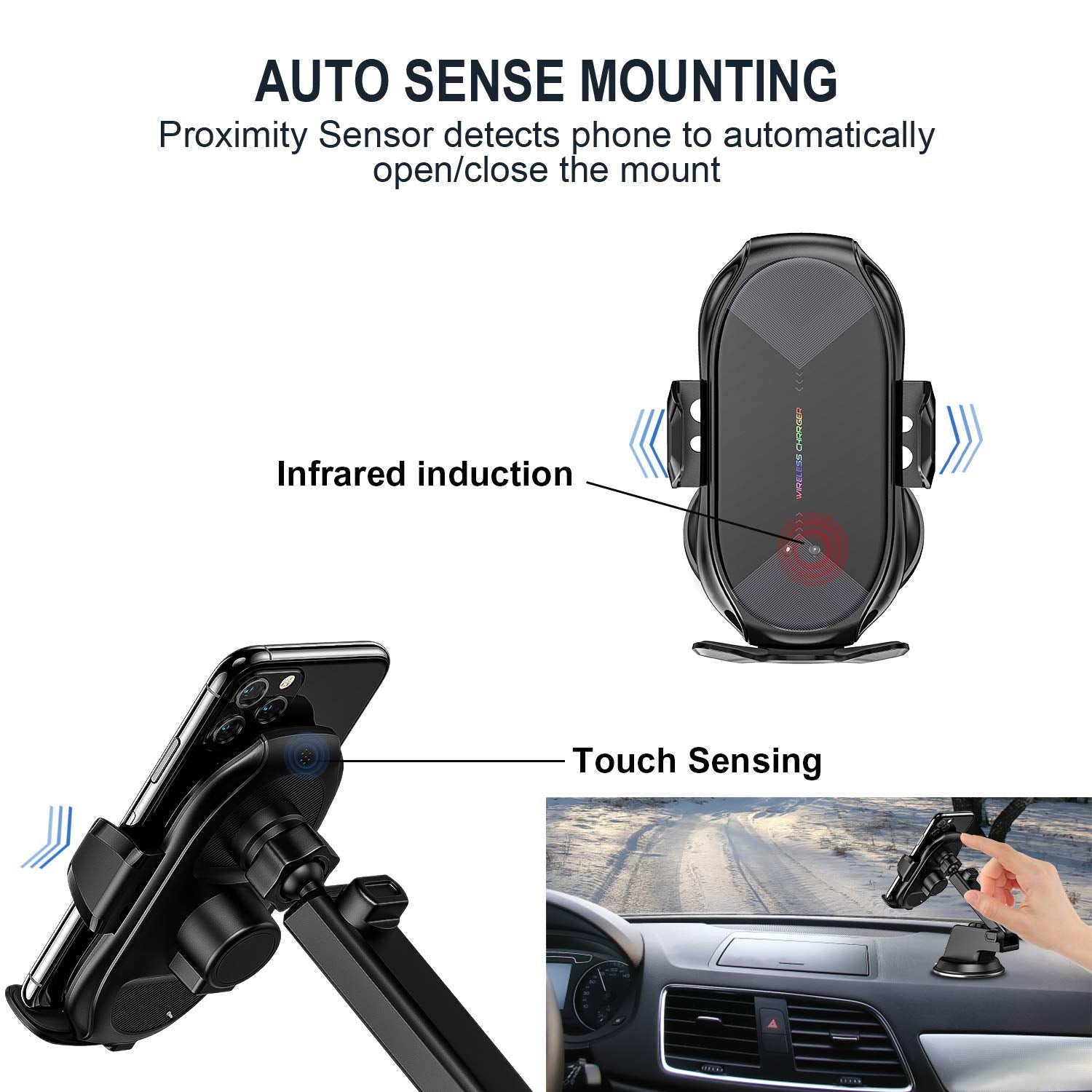 Yitumu Wireless Car Charger Mount, 15W Qi Fast Charging Auto-Clamping Phone Holder, Vent/Mount Compatible With Iphone 13/12/11/X/8, Samsung S20/S10/Note20/Note10