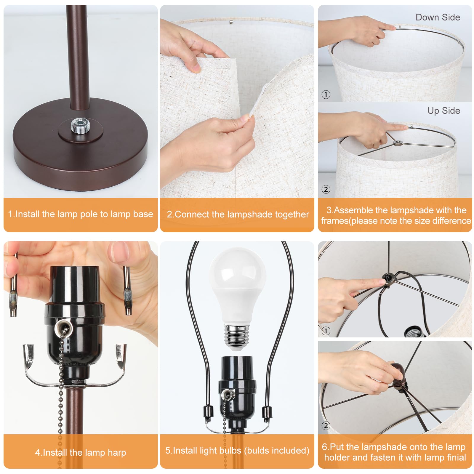 Junnai Table Lamps Set Of 2, 22" To 30"Adjustable Height Bedside Lamps For Living Room 3 Color Temperatures Tall Nightstand Lamps Modern Brown Table Lamp For Bedroom Office End Table (Bulbs Included)