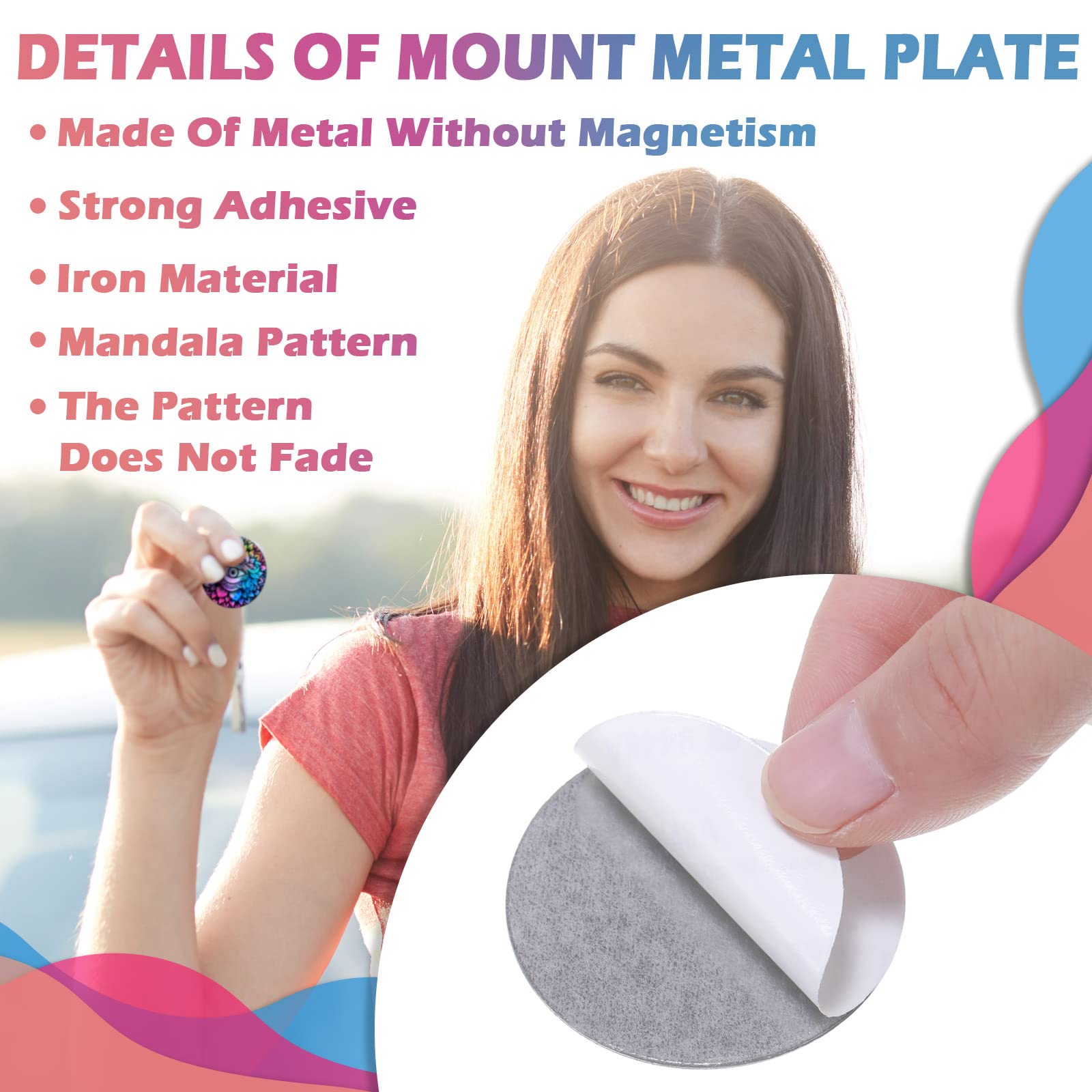 Weewooday 18 Pcs Magnetic Phone Plates Car Metal Plate Mandala Flower Round Mount Holder With Adhesive For Phone Magnet, Magnetic Car Mounts Replacement Sticker, Milky Way'S Mandala