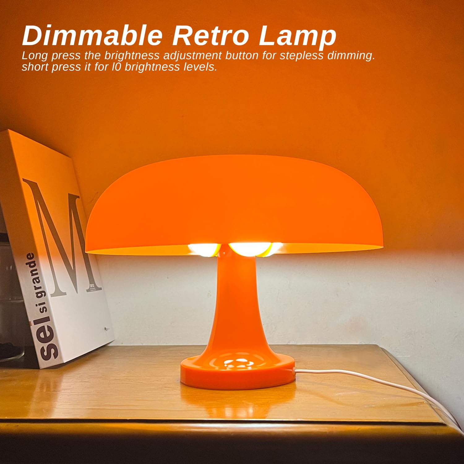 Fjkyczo Orange Mushroom Lamp，Mushroom Table Lamp，Retro Lamp，Orange Table Lamp，Suitable For Living Room, Office, Room, Bedroom