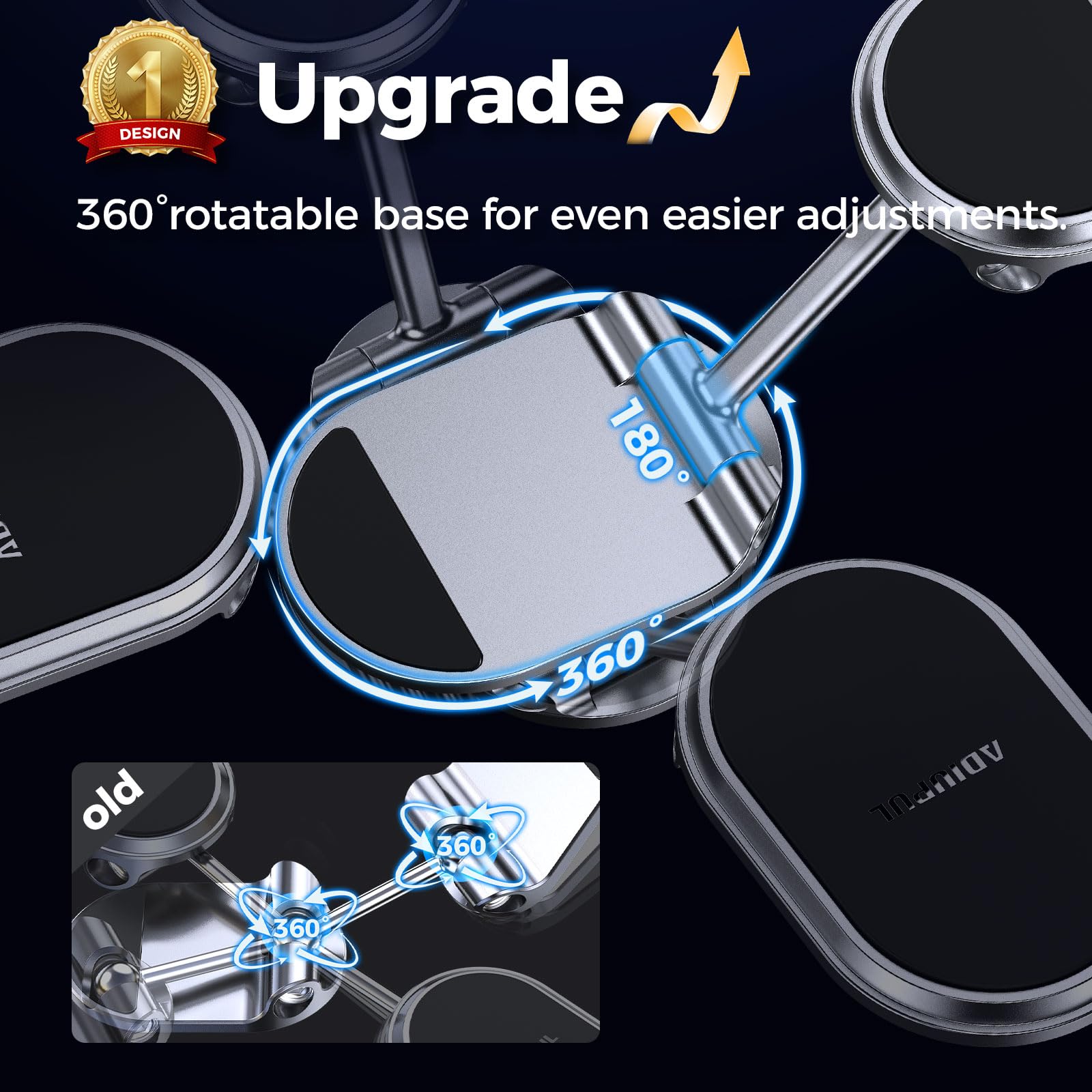 Adiupul Magnetic Phone Holder For Car Metal  6X Magnets Phone Mount Double 360° Rotation Super Sticker Phone Holder Car Mount Easy Install Suitable For Dashboard Screens Compatible With All Phone Black
