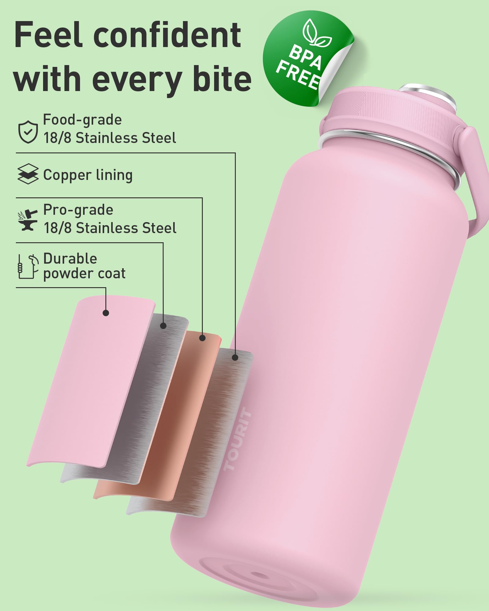 Tourit 24 Oz Insulated Water Bottle, Stainless Steel Sports Water Bottles With Top Handle