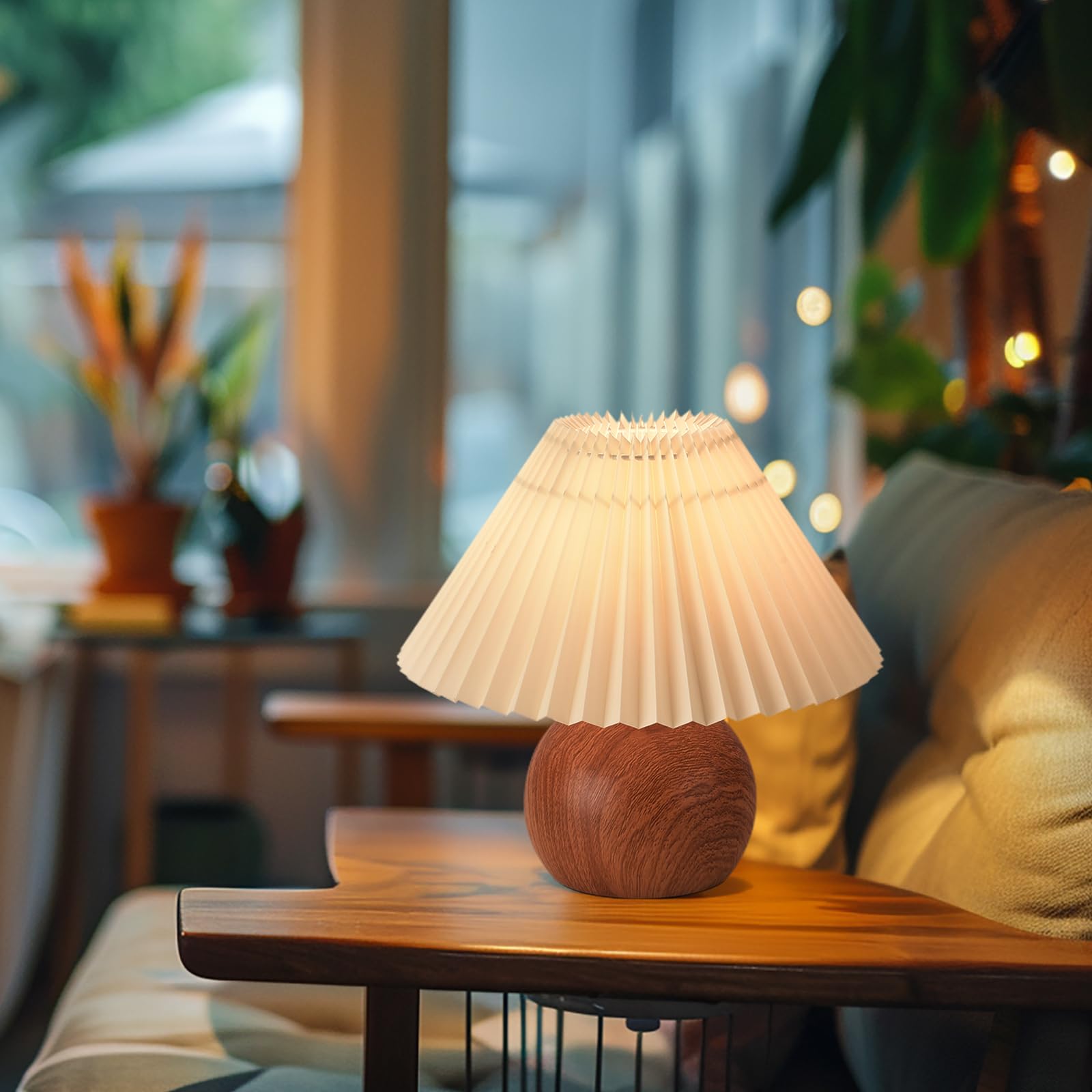 Kunjoulam Retro Pleated Table Lamp, Modern Bedside Nightstand Lamp With Beige Lampshade, Metal Base For Bedroom, Home Office, Living Room, Kids Dorm Without Bulb