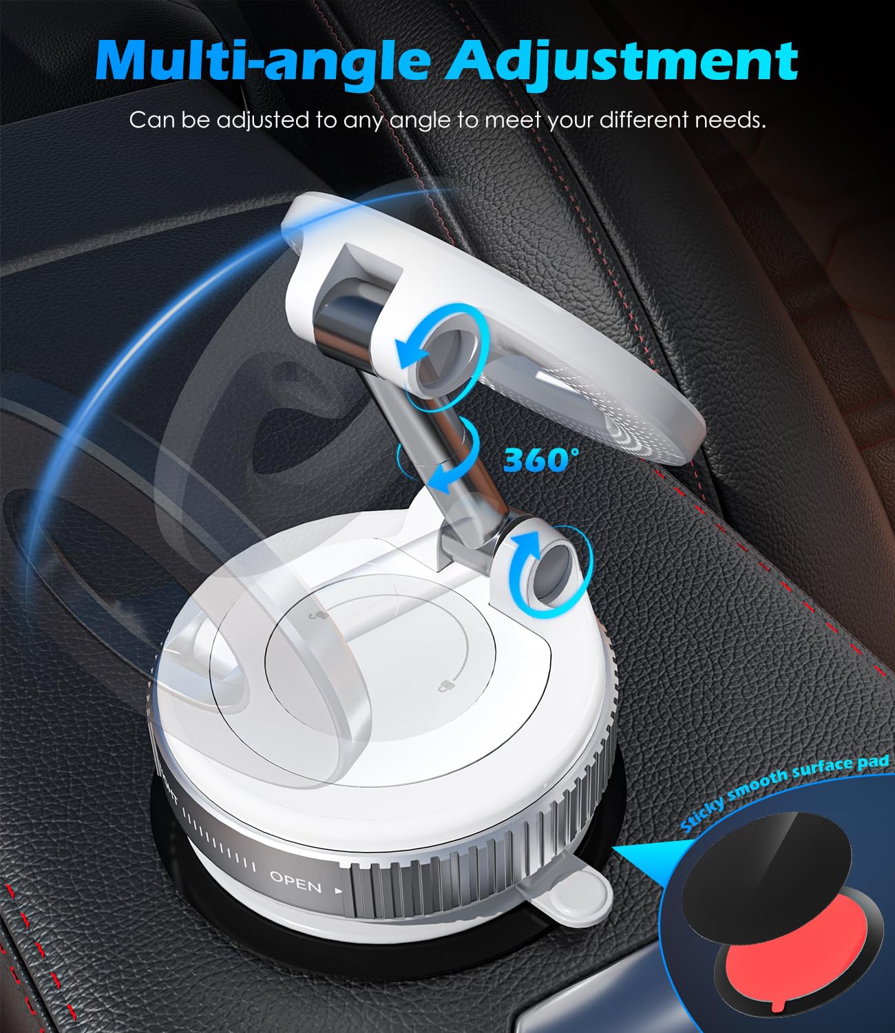 Alafly Vacuum Suction Cup Car Phone Holder, Compatible With Magsafe, 360° Adjustable & Foldable Magnetic Phone Mount For Car/Glass/Any Smooth Surface, Hands- - White