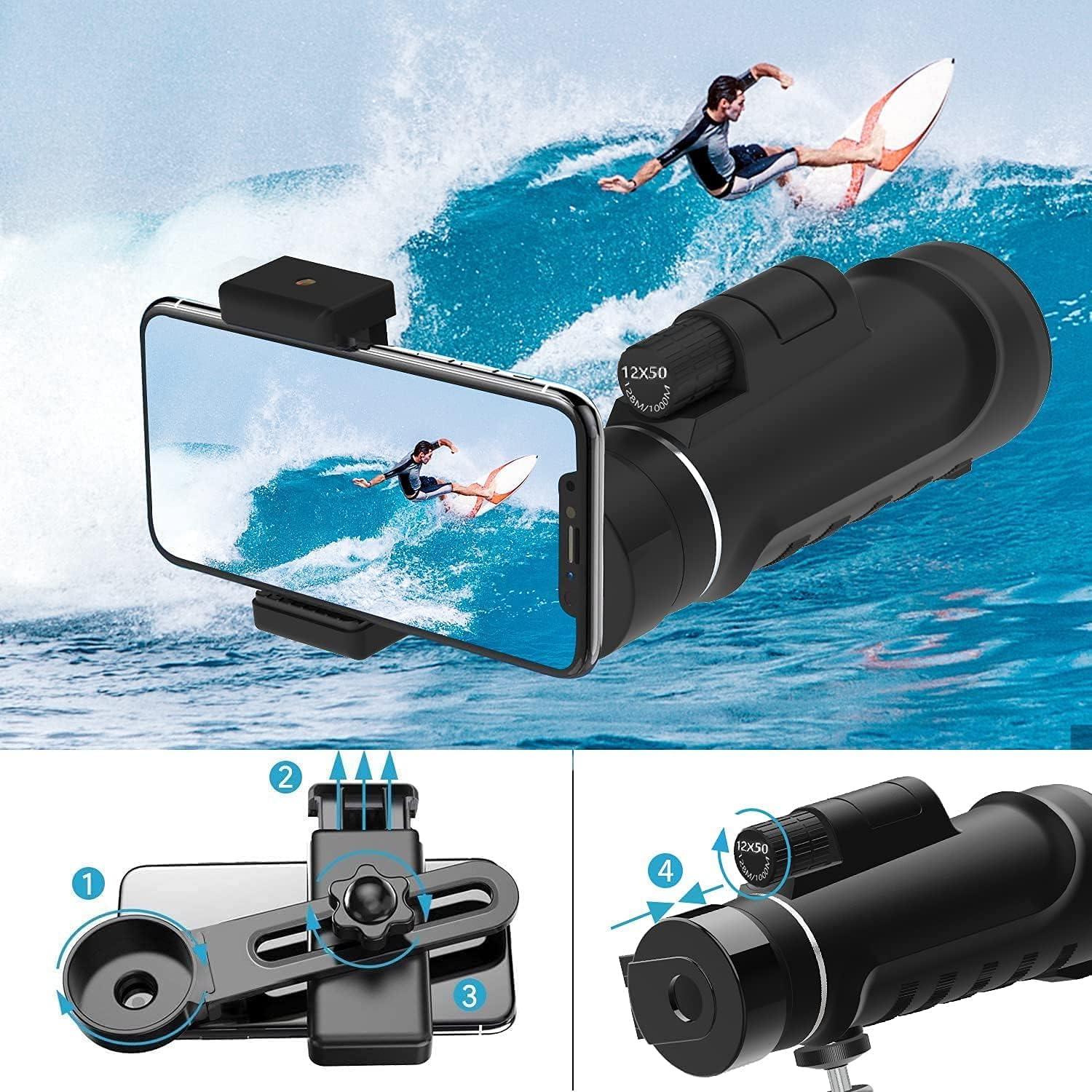Moonshinestillpro Monocular Telescope 16X52 High-Power Monocular Telescope With Smartphone Tripod, Portable Bag - Ideal For Bird Watching, Hunting, Hiking, Camping - Large Vision