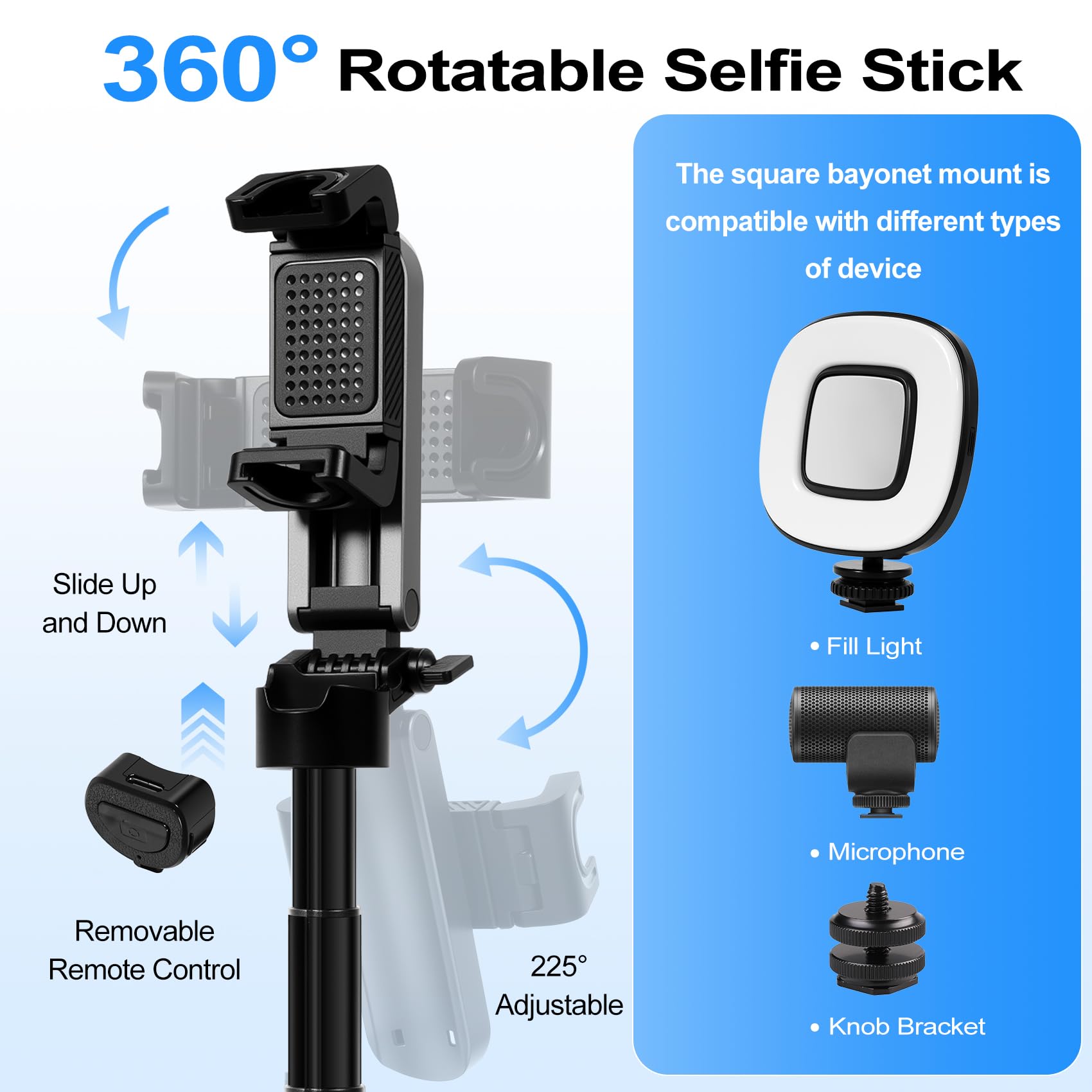 Davidlinlin 3-In-1 Mini Phone Tripod, Selfie Stick And Phones Holder, Tripods Phone With Remote Control, Lightweight Travel Tripod With 2 Lights, Compatible With 4-7 Inch Ios/Android Phones